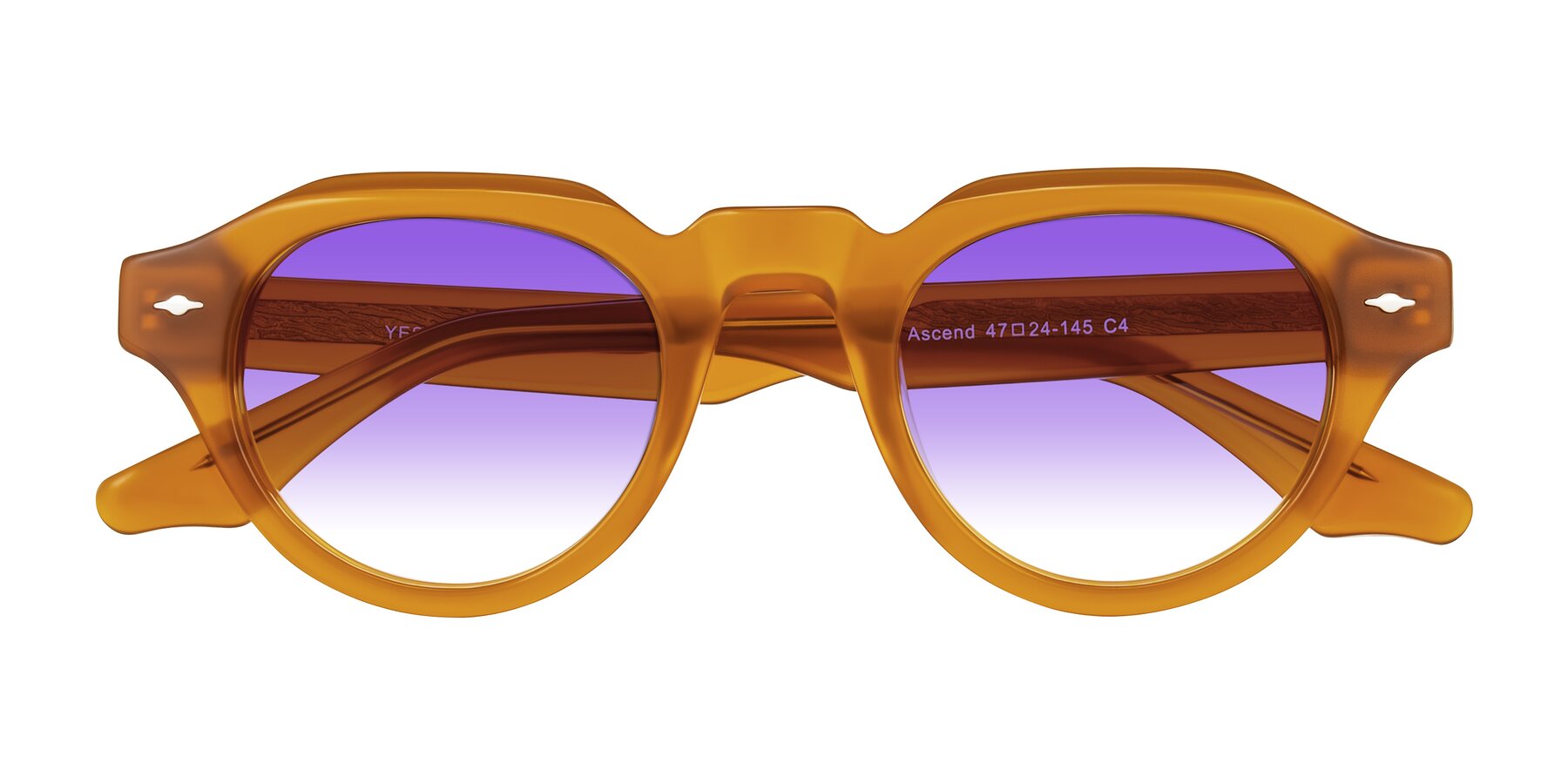 Folded Front of Ascend in Caramel with Purple Gradient Lenses