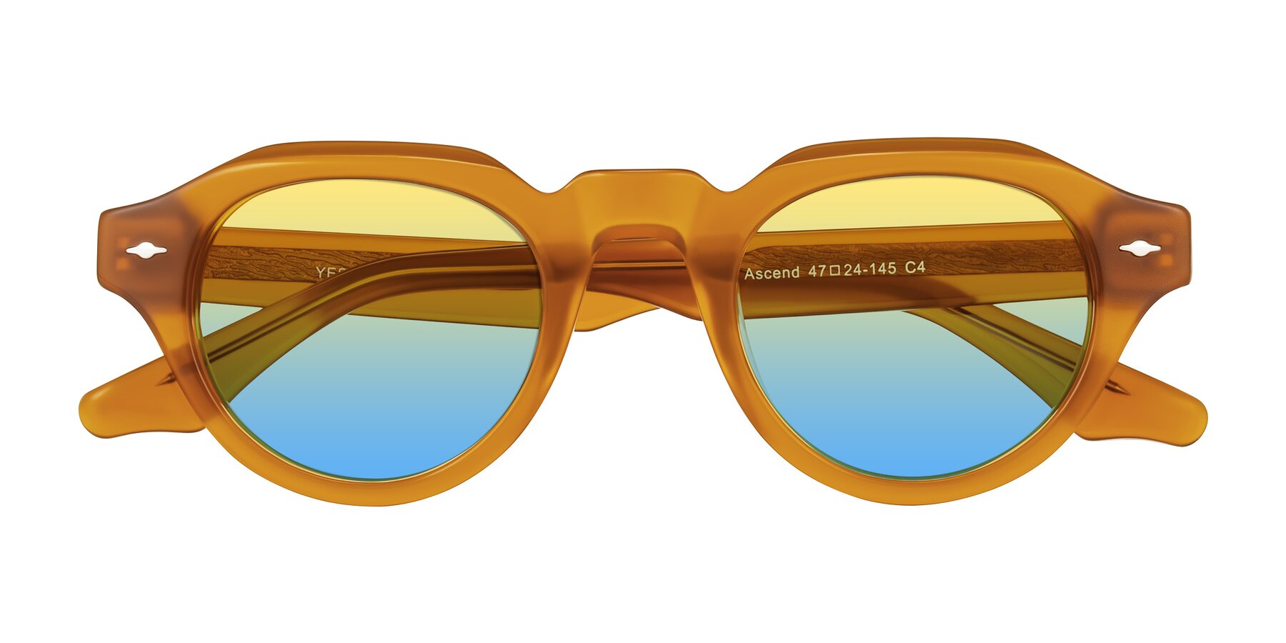 Folded Front of Ascend in Caramel with Yellow / Blue Gradient Lenses