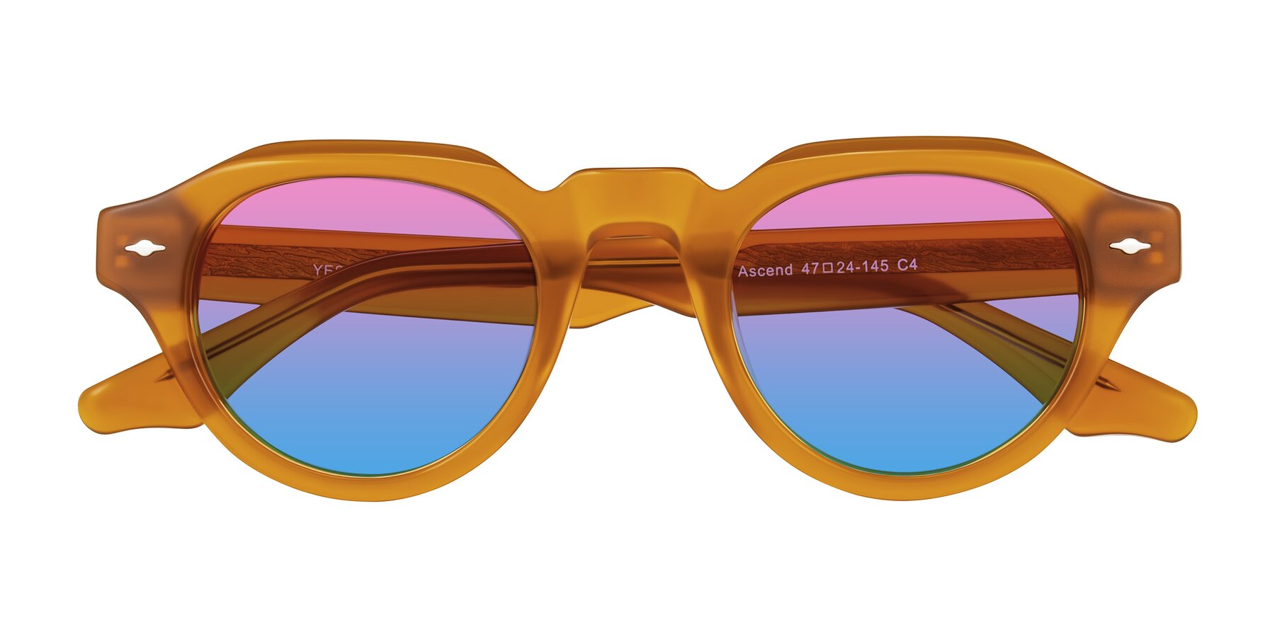 Folded Front of Ascend in Caramel with Pink / Blue Gradient Lenses