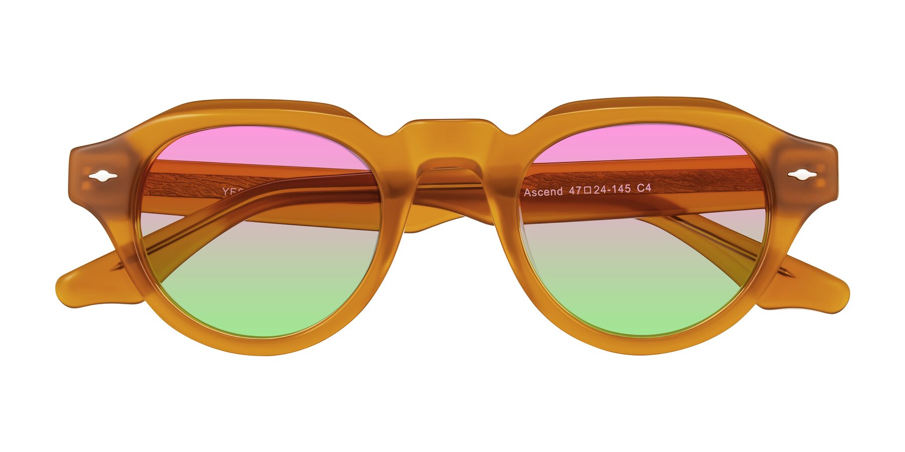 Folded Front of Ascend in Caramel with Pink / Green Gradient Lenses
