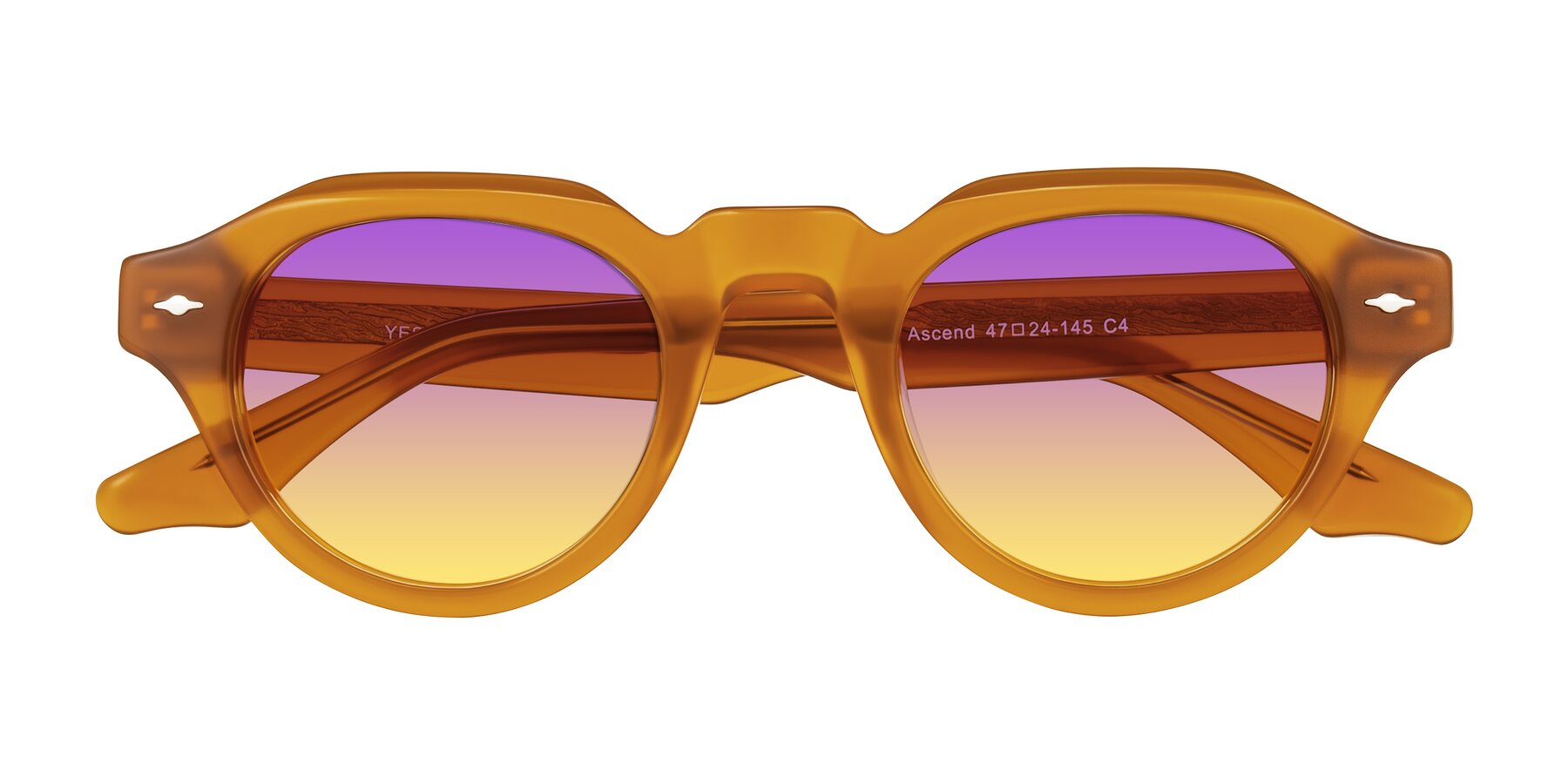 Folded Front of Ascend in Caramel with Purple / Yellow Gradient Lenses