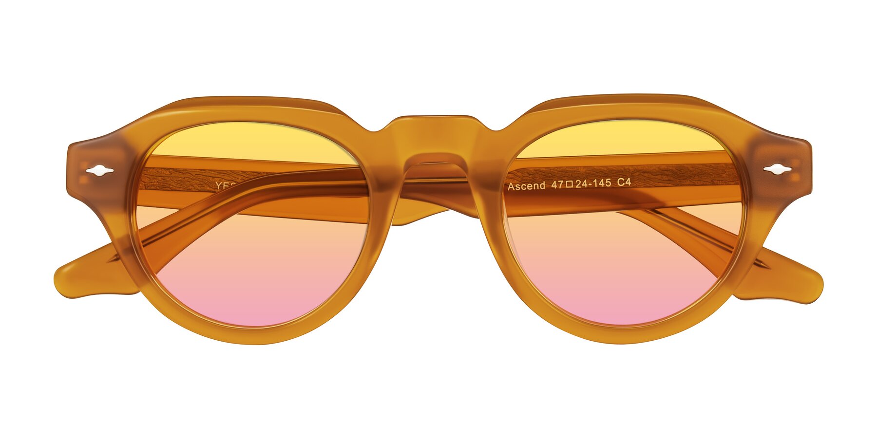 Folded Front of Ascend in Caramel with Yellow / Pink Gradient Lenses