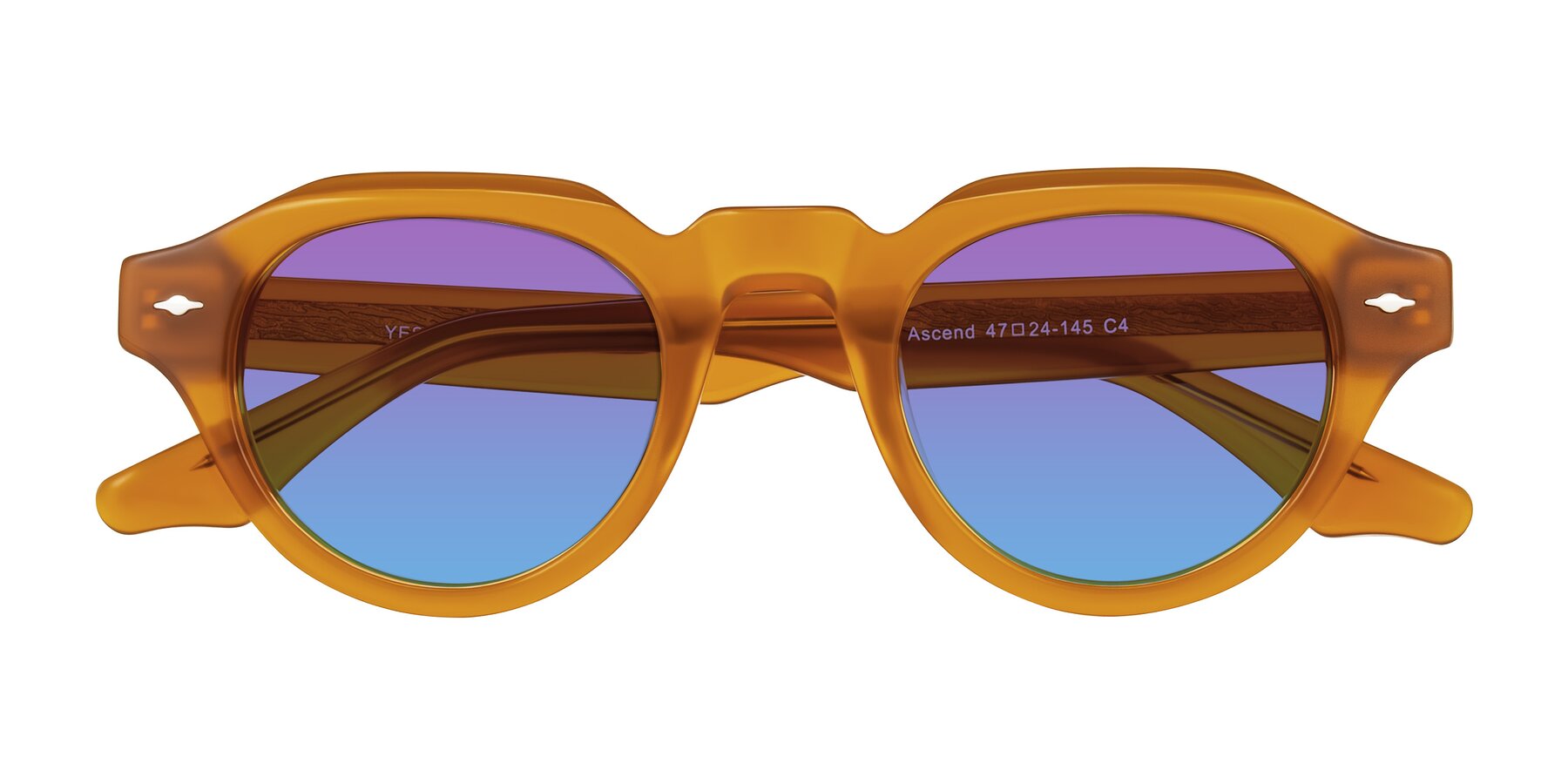 Folded Front of Ascend in Caramel with Purple / Blue Gradient Lenses