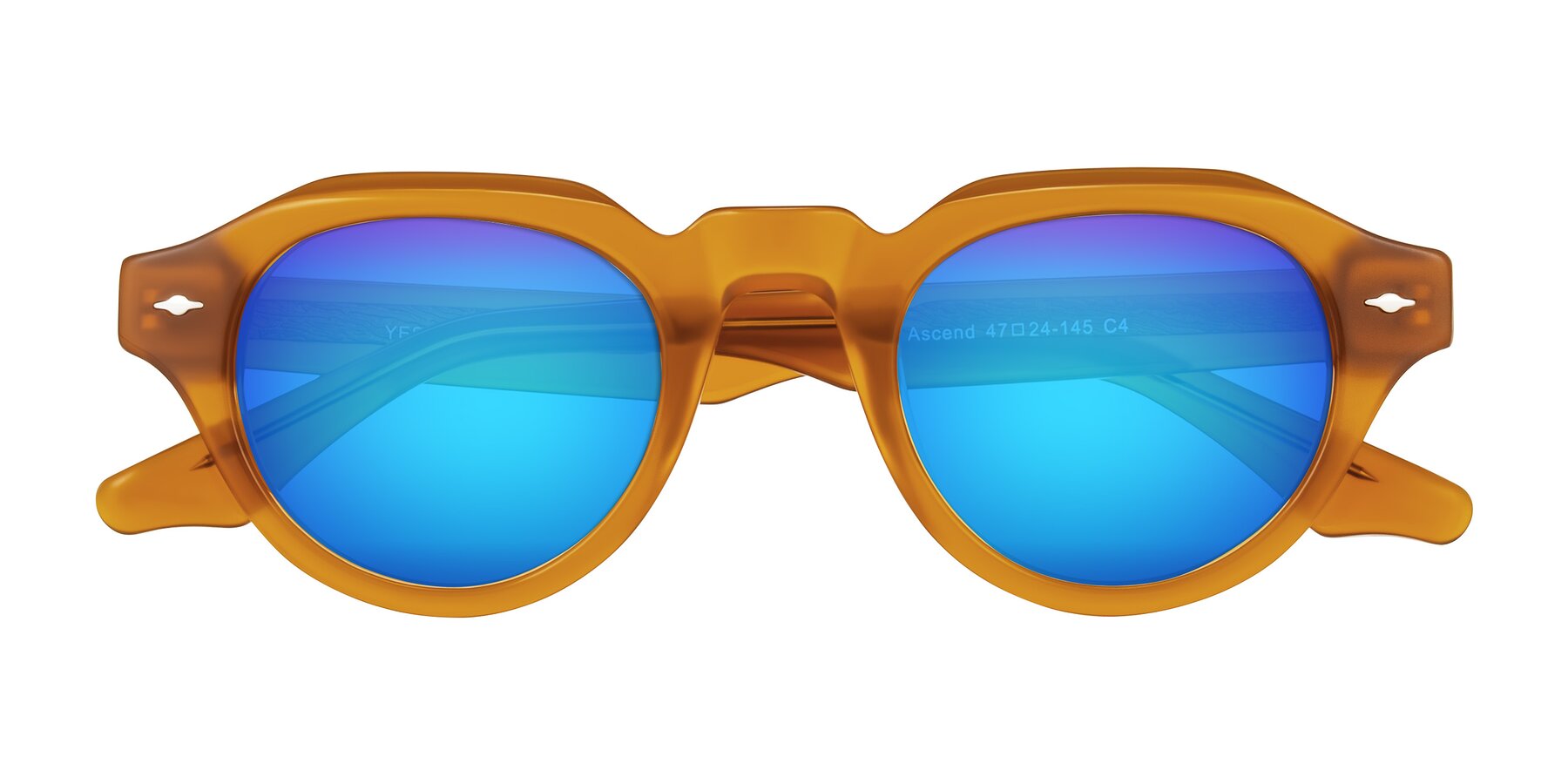 Folded Front of Ascend in Caramel with Blue Mirrored Lenses