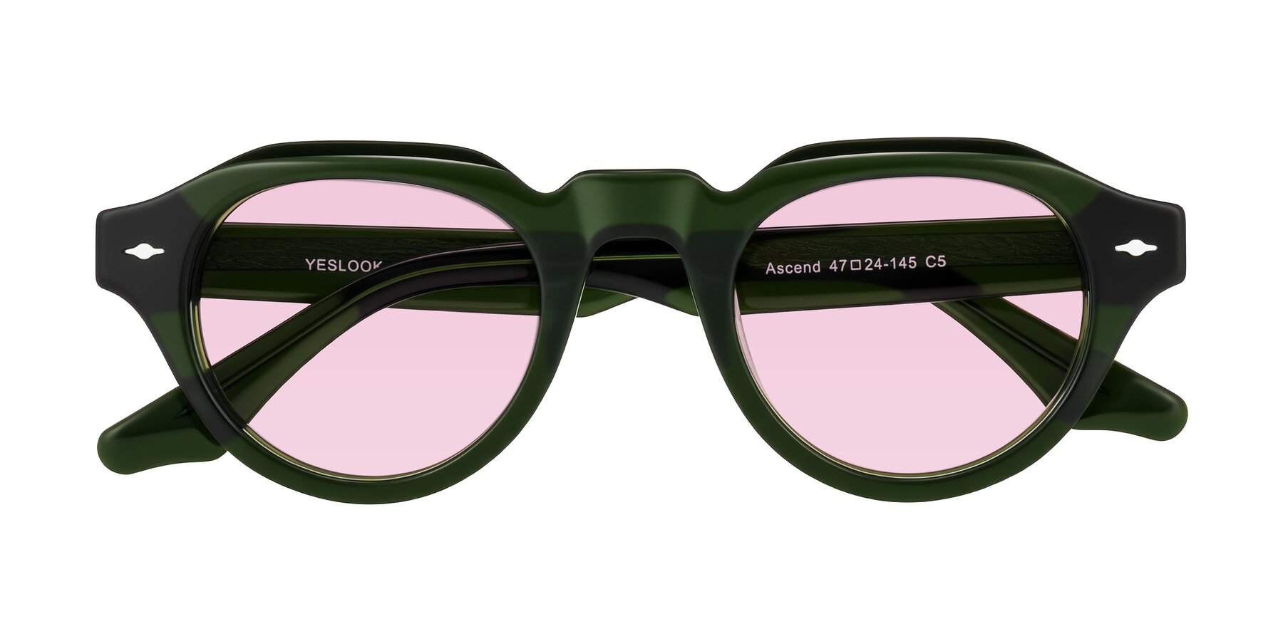 Folded Front of Ascend in Dark Jade Green with Light Pink Tinted Lenses