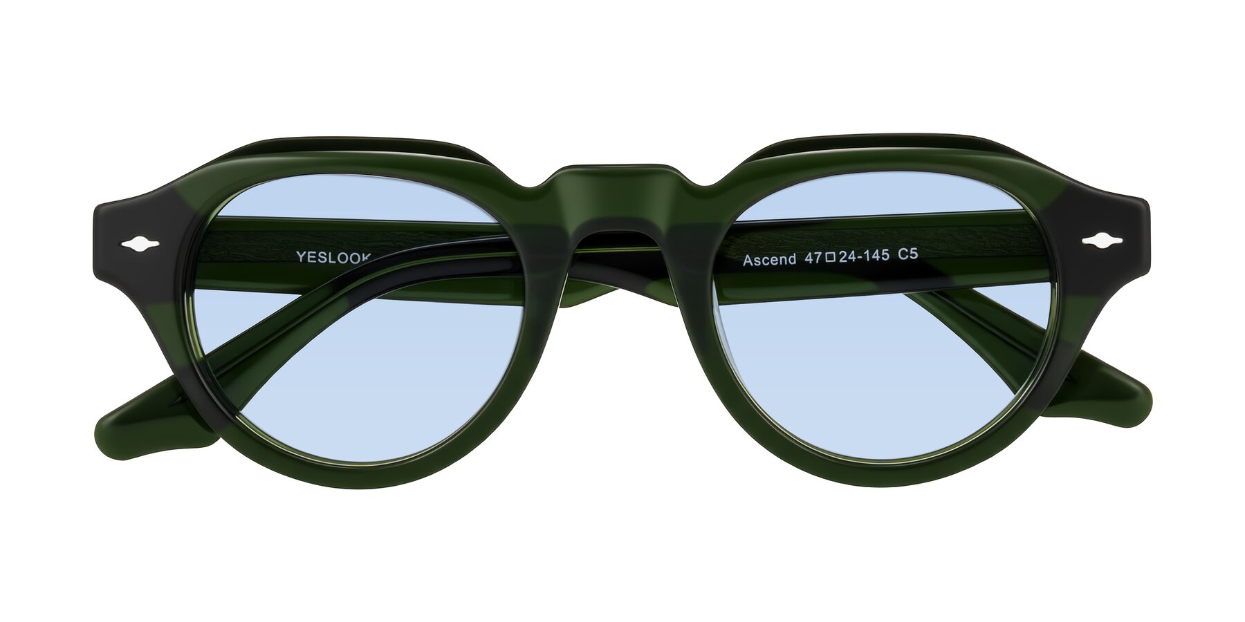 Folded Front of Ascend in Dark Jade Green with Light Blue Tinted Lenses