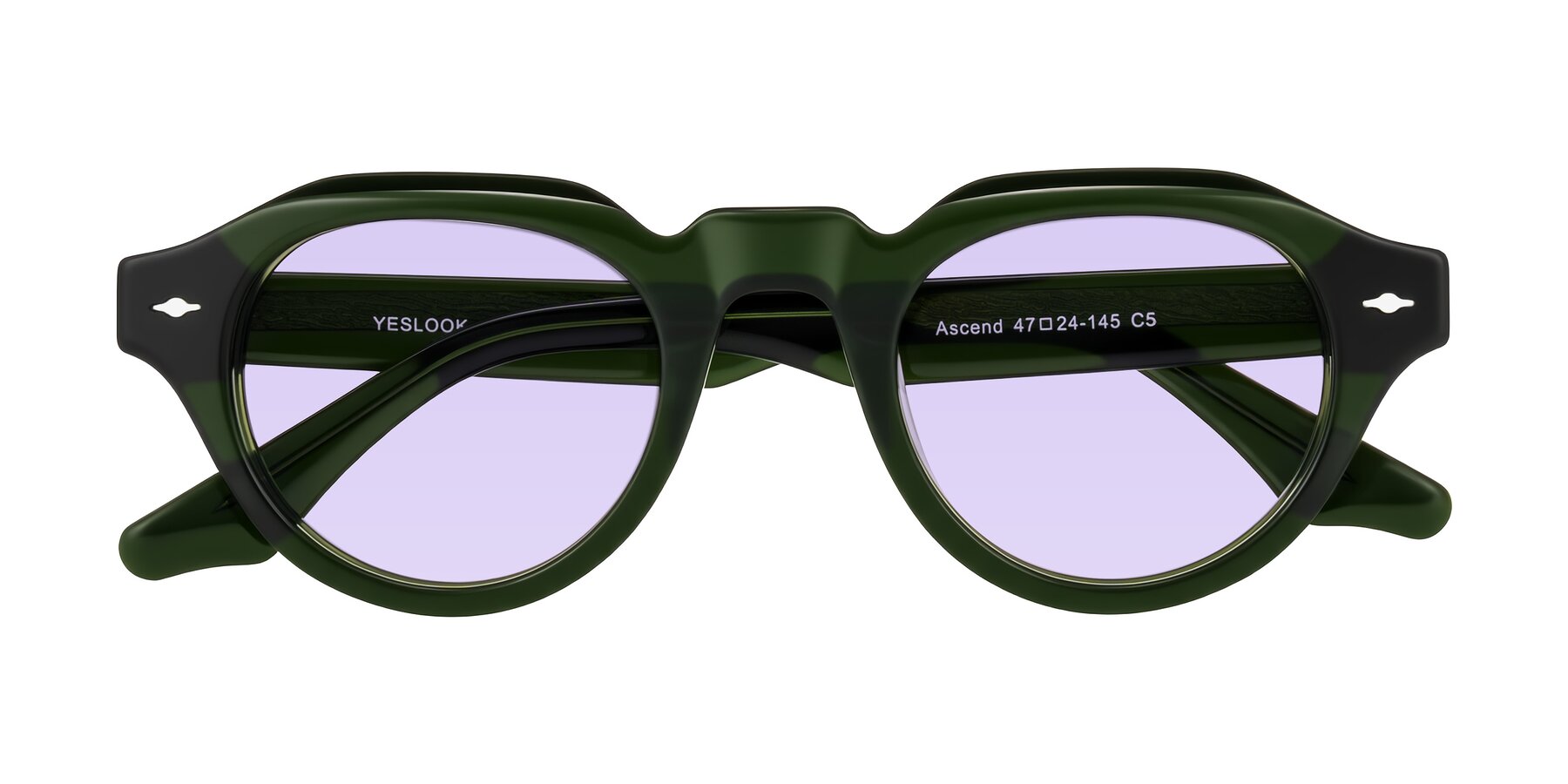 Folded Front of Ascend in Dark Jade Green with Light Purple Tinted Lenses
