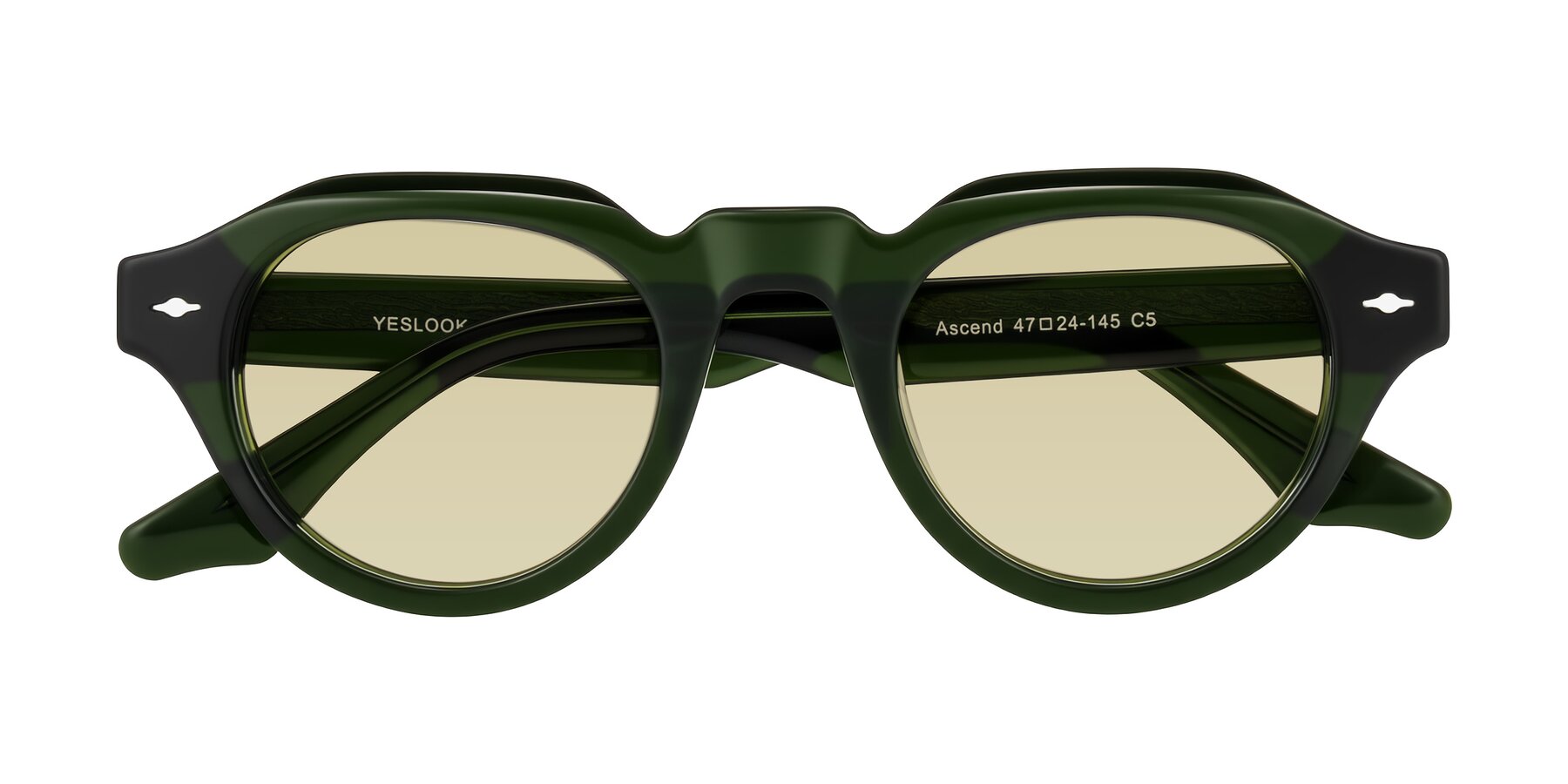 Folded Front of Ascend in Dark Jade Green with Light Champagne Tinted Lenses