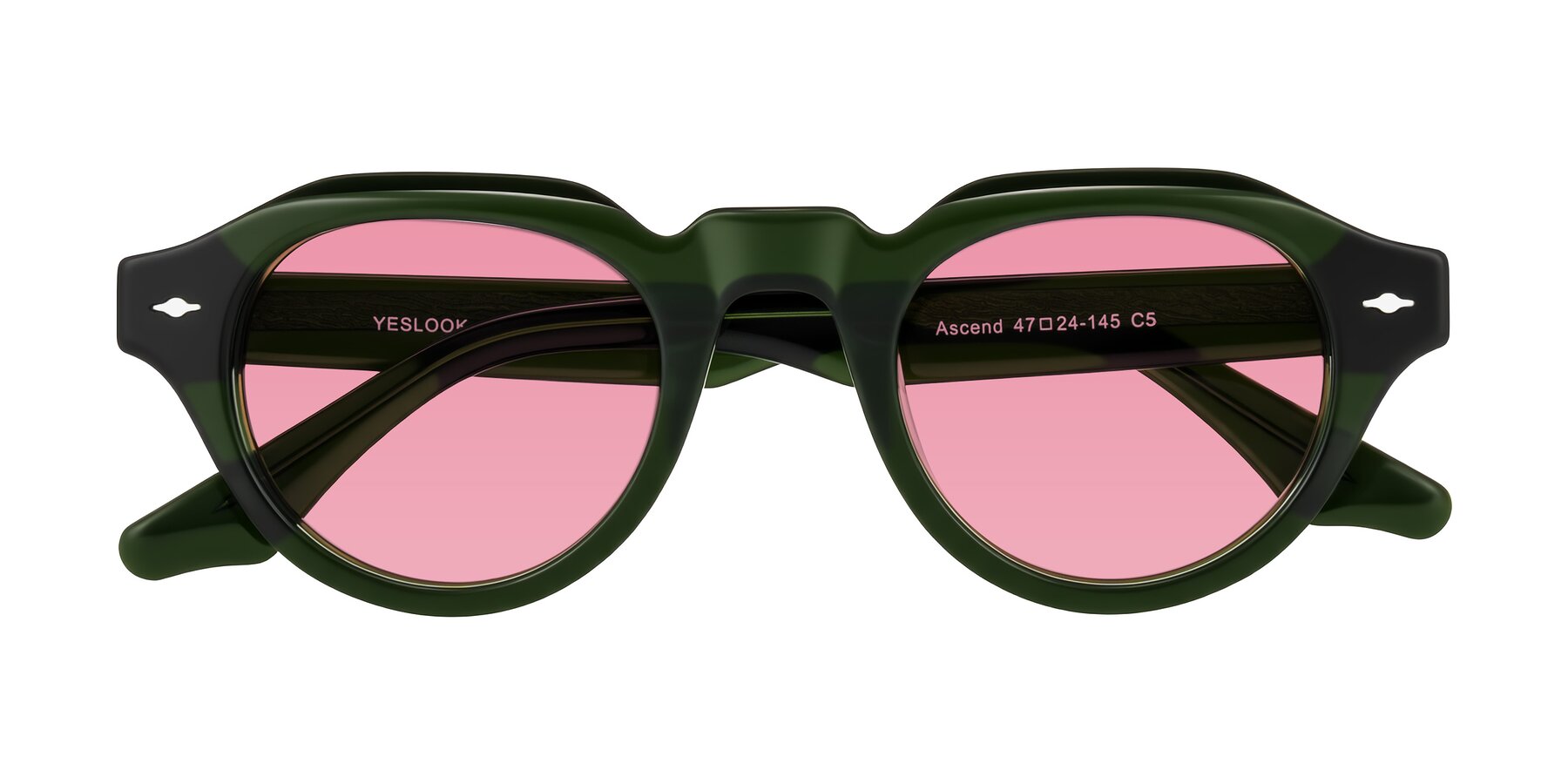 Folded Front of Ascend in Dark Jade Green with Pink Tinted Lenses
