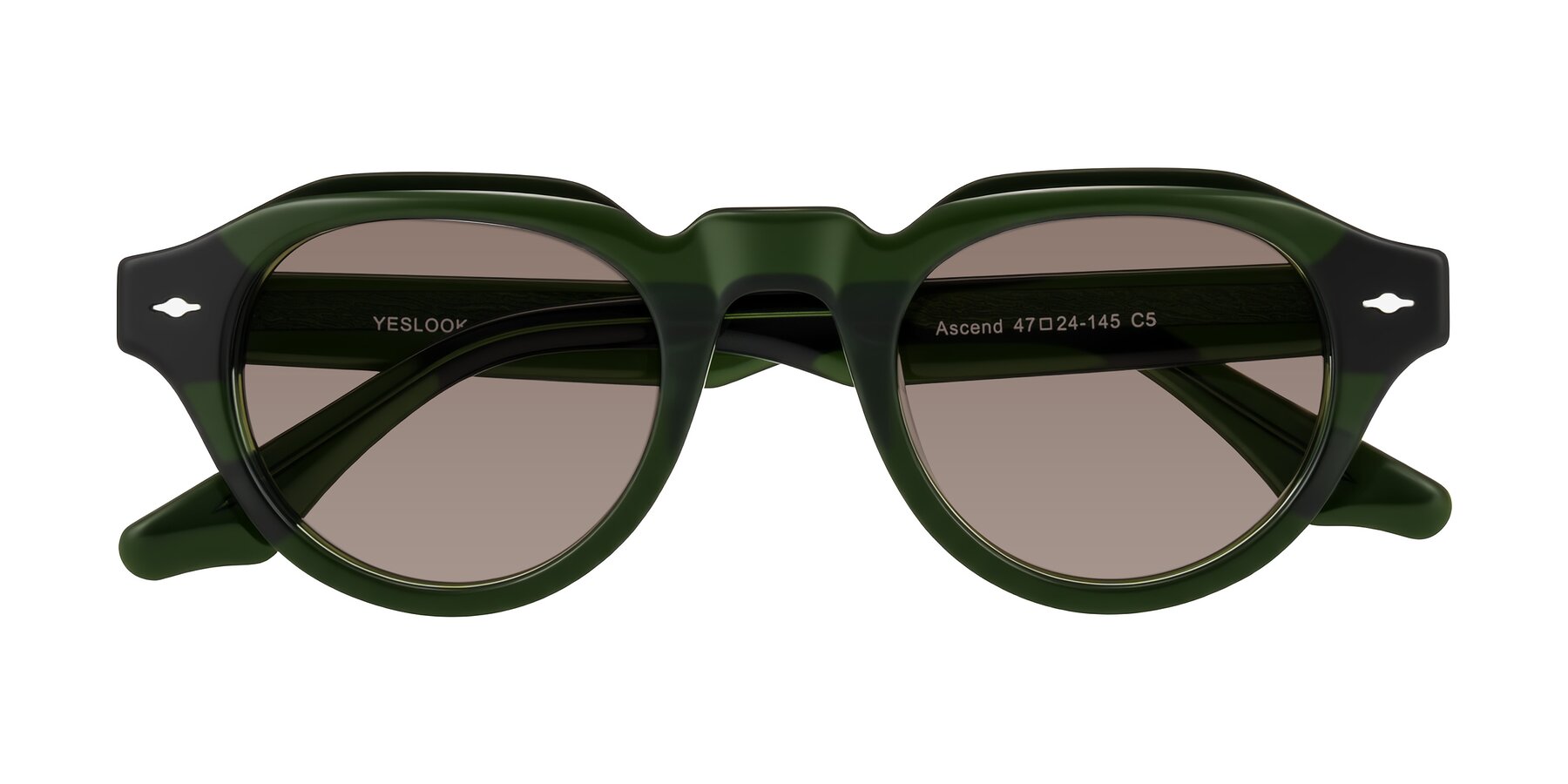Folded Front of Ascend in Dark Jade Green with Medium Brown Tinted Lenses