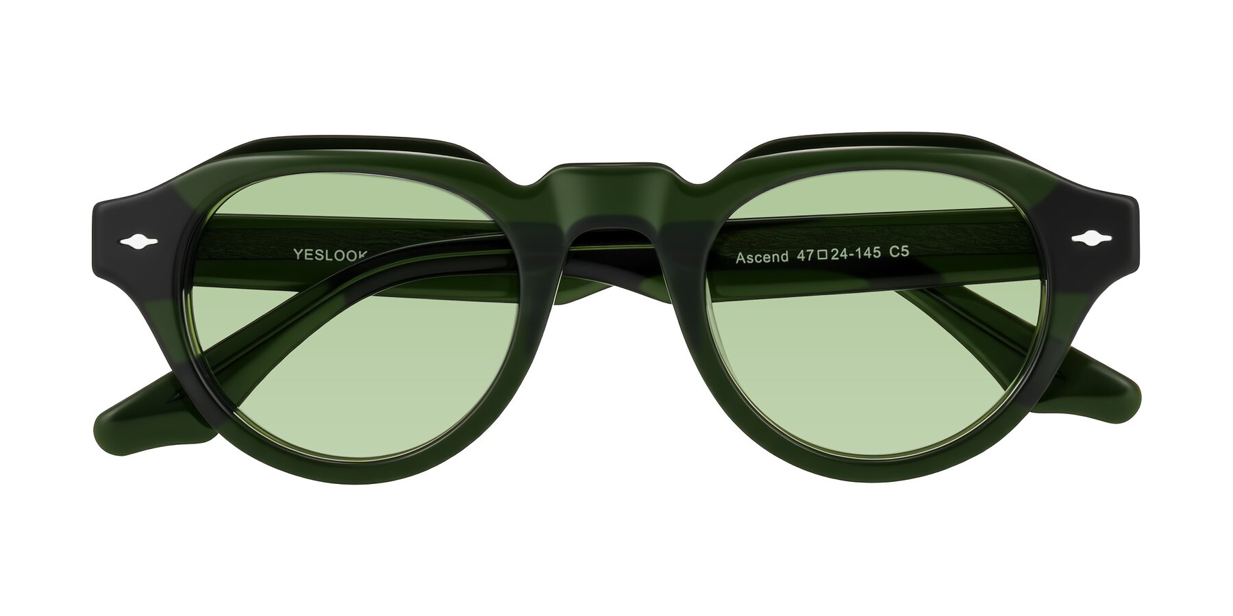 Folded Front of Ascend in Dark Jade Green with Medium Green Tinted Lenses