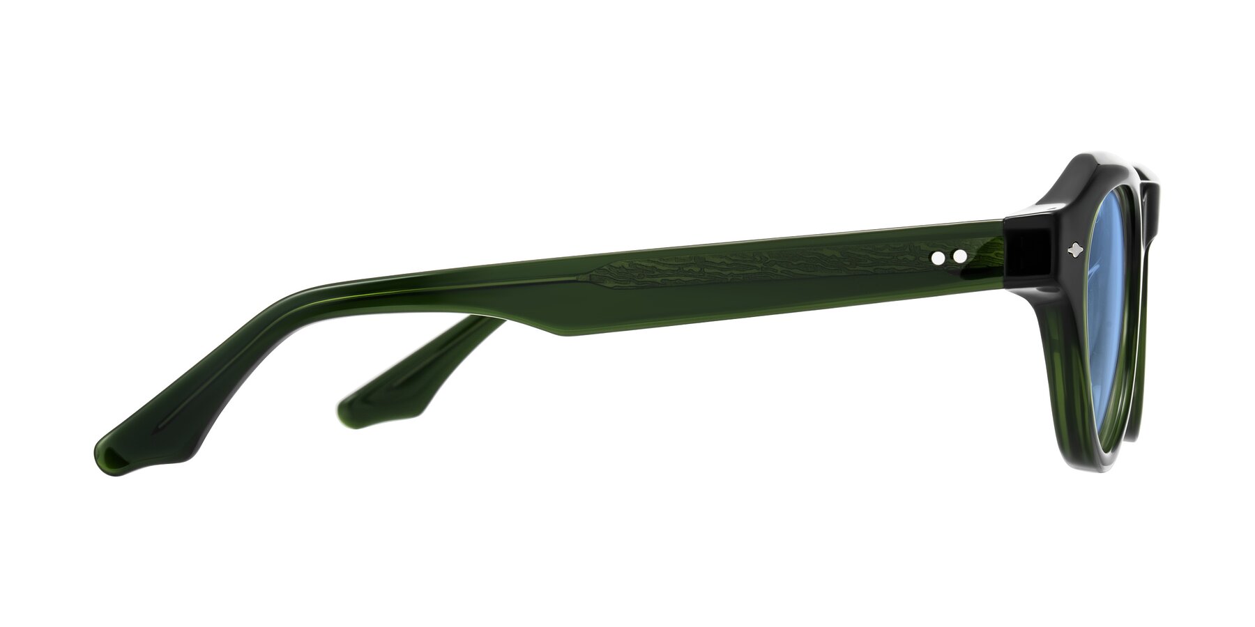 Side of Ascend in Dark Jade Green with Medium Blue Tinted Lenses