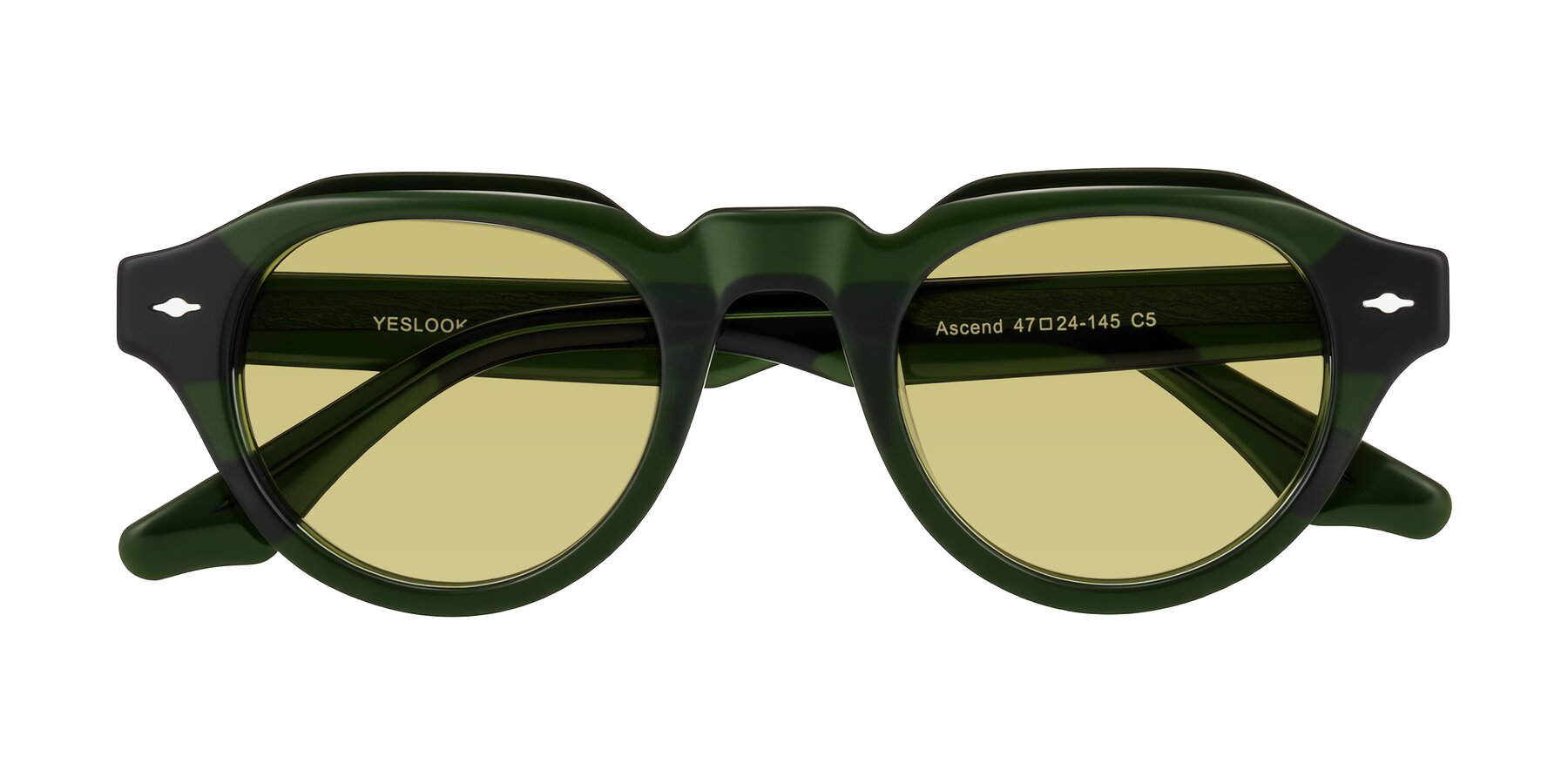 Folded Front of Ascend in Dark Jade Green with Medium Champagne Tinted Lenses