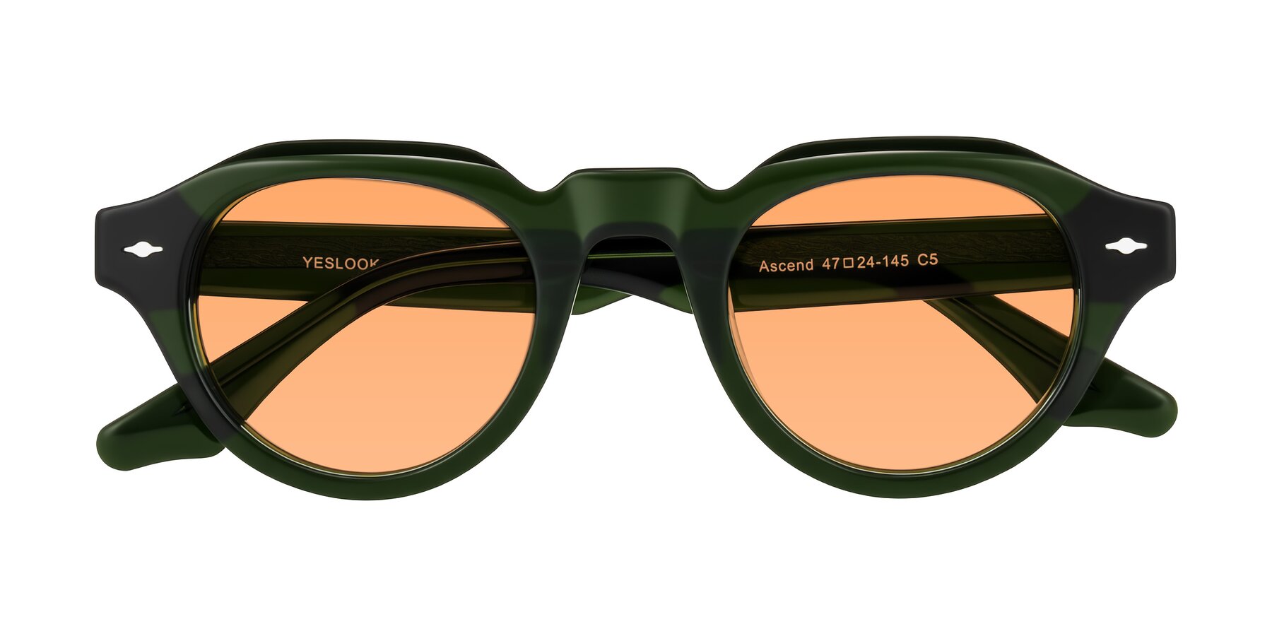 Folded Front of Ascend in Dark Jade Green with Medium Orange Tinted Lenses