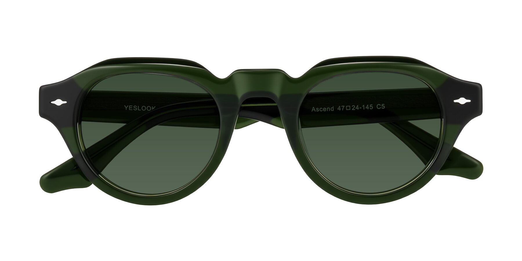Folded Front of Ascend in Dark Jade Green with Green Tinted Lenses