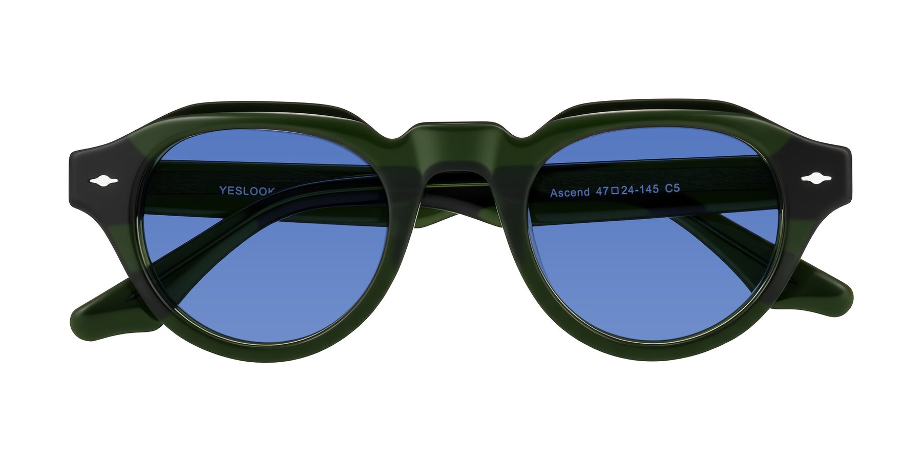 Folded Front of Ascend in Dark Jade Green with Blue Tinted Lenses