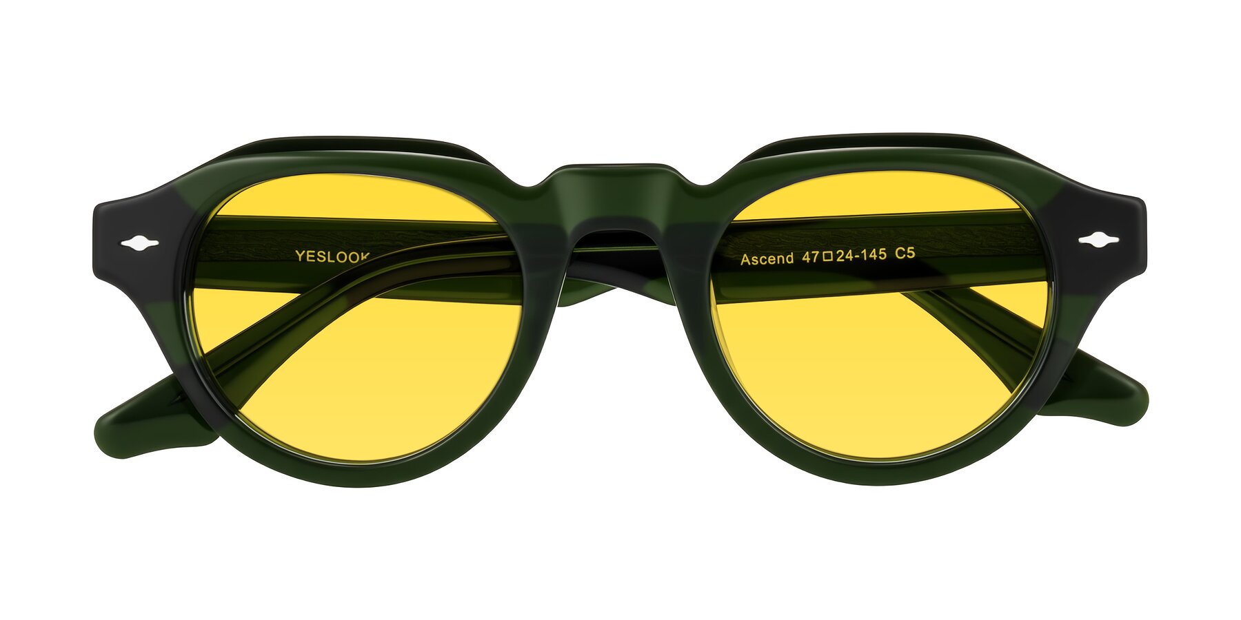 Folded Front of Ascend in Dark Jade Green with Yellow Tinted Lenses