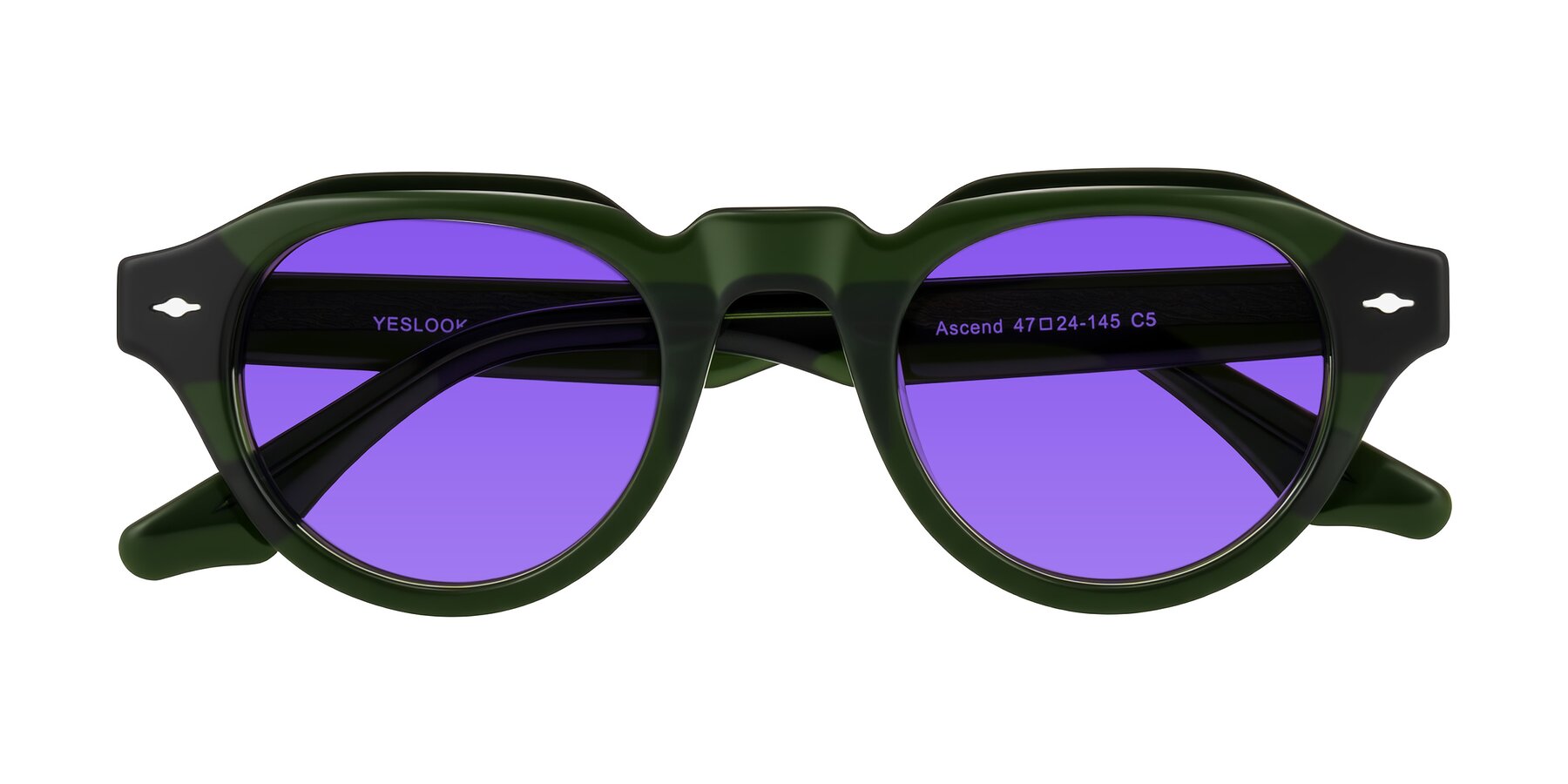 Folded Front of Ascend in Dark Jade Green with Purple Tinted Lenses