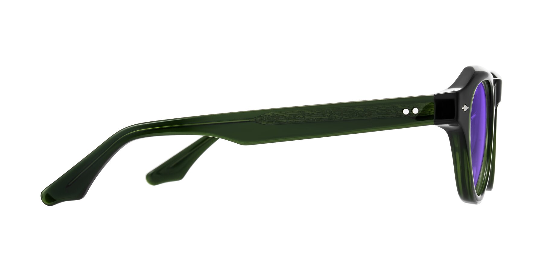 Side of Ascend in Dark Jade Green with Purple Tinted Lenses