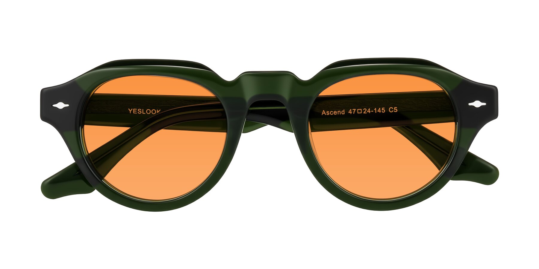 Folded Front of Ascend in Dark Jade Green with Orange Tinted Lenses