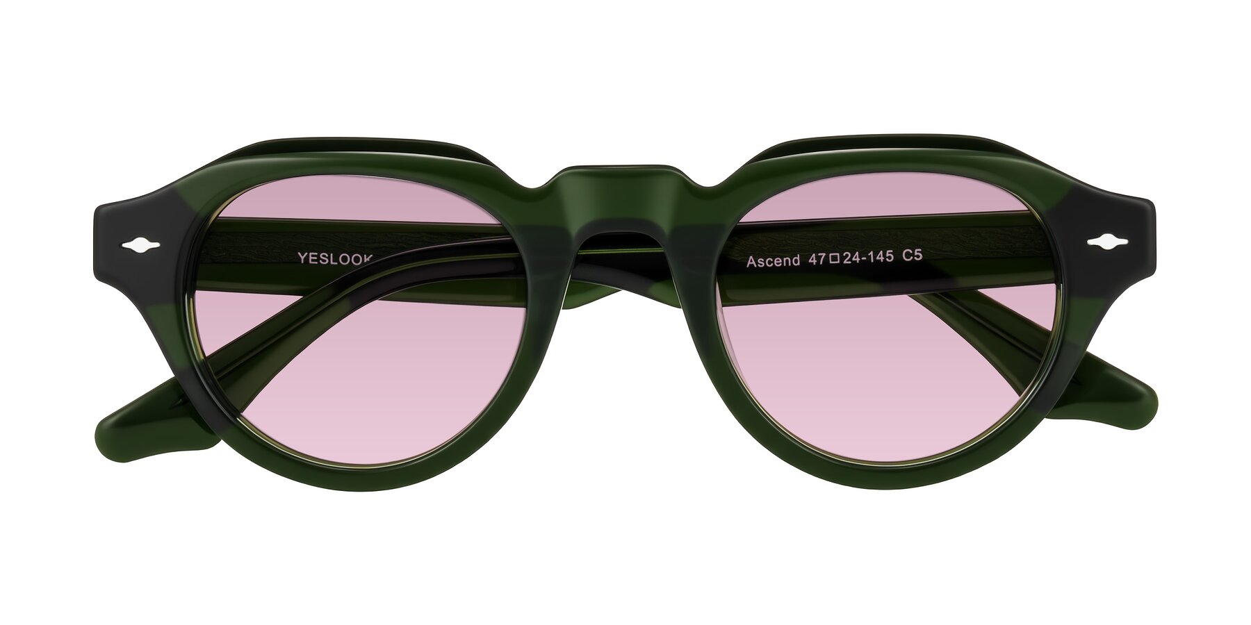 Folded Front of Ascend in Dark Jade Green with Light Wine Tinted Lenses