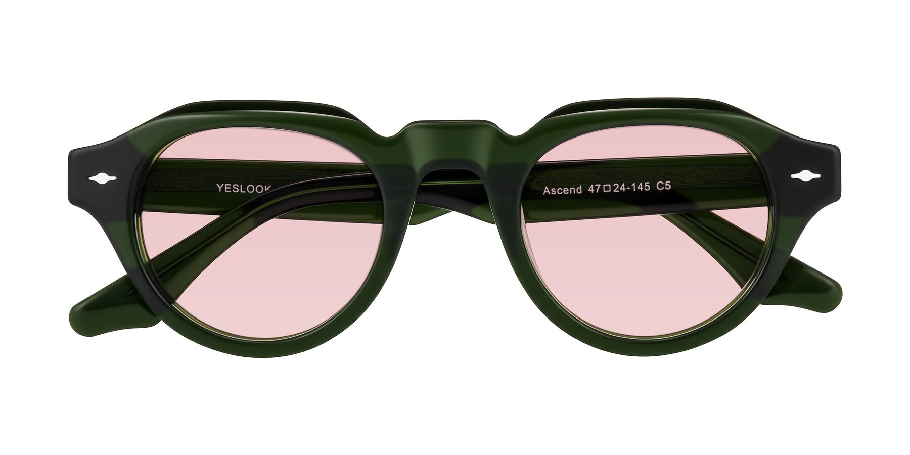 Folded Front of Ascend in Dark Jade Green with Light Garnet Tinted Lenses