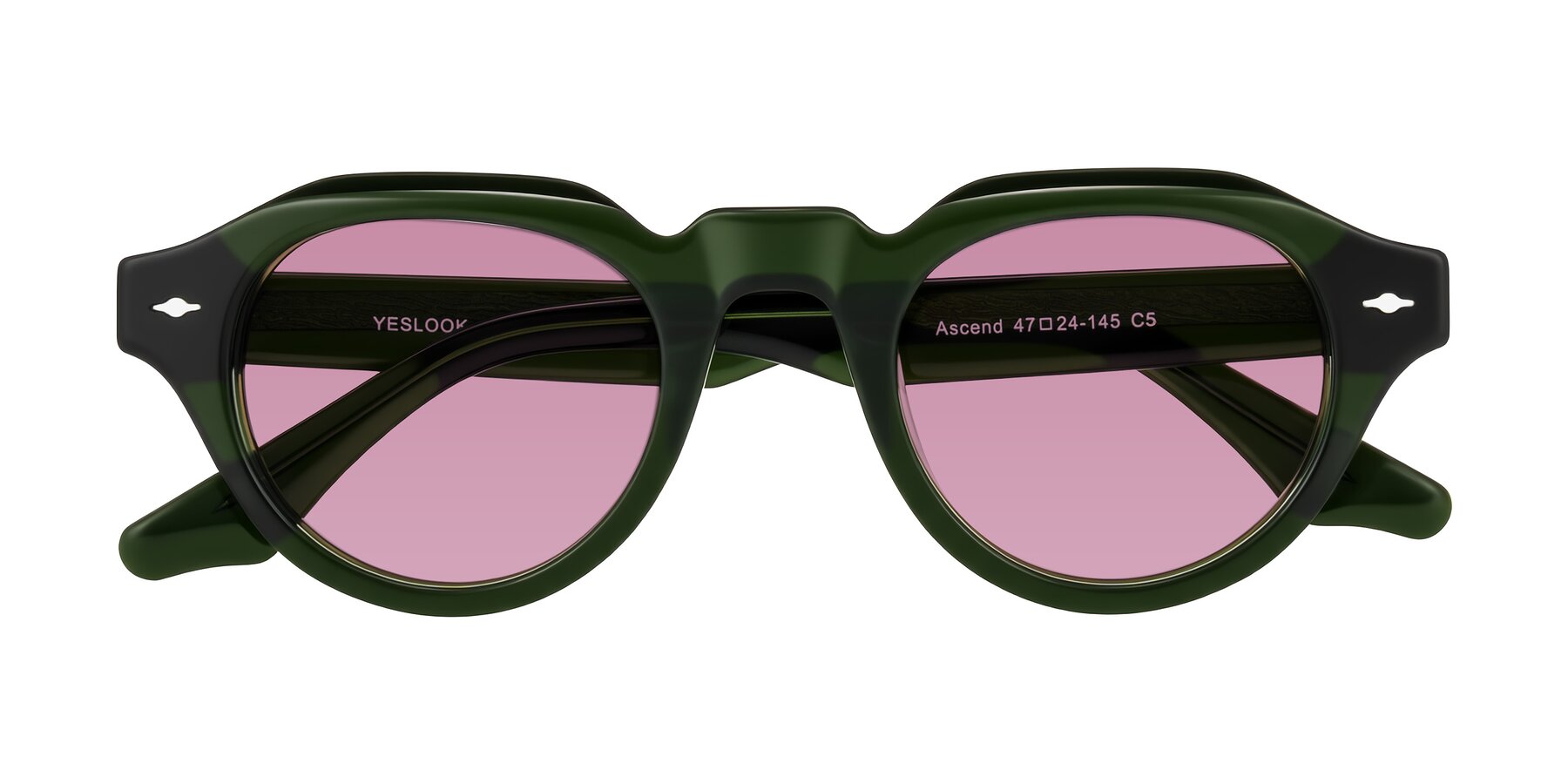 Folded Front of Ascend in Dark Jade Green with Medium Wine Tinted Lenses