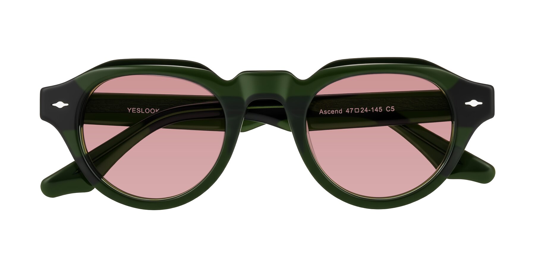 Folded Front of Ascend in Dark Jade Green with Medium Garnet Tinted Lenses