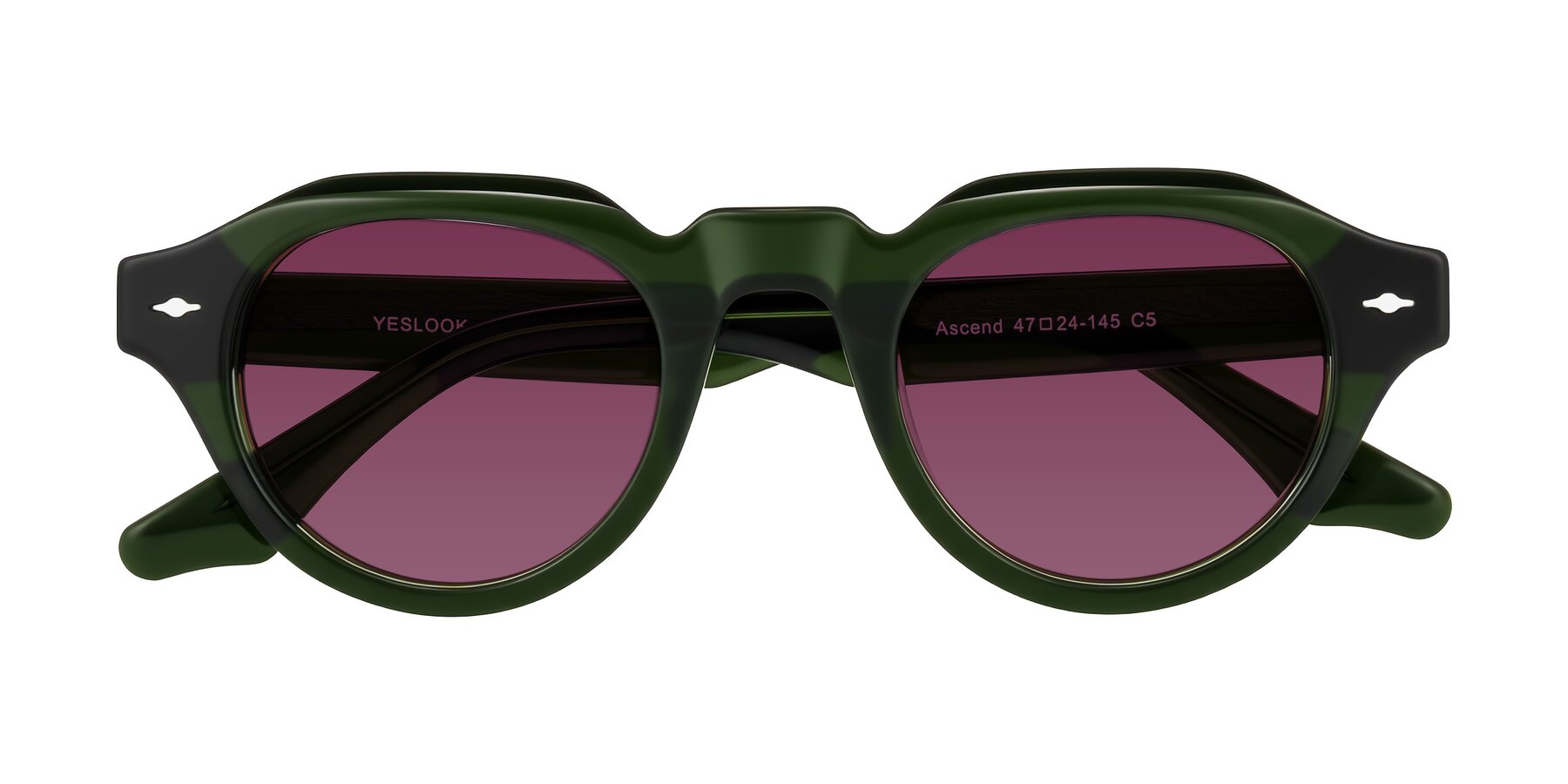 Folded Front of Ascend in Dark Jade Green with Wine Tinted Lenses