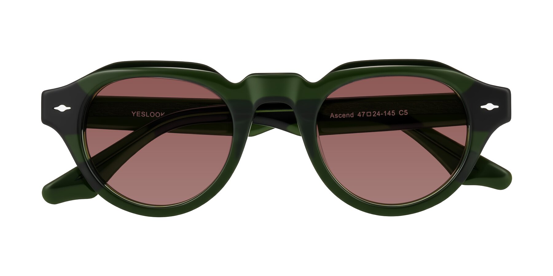 Folded Front of Ascend in Dark Jade Green with Garnet Tinted Lenses