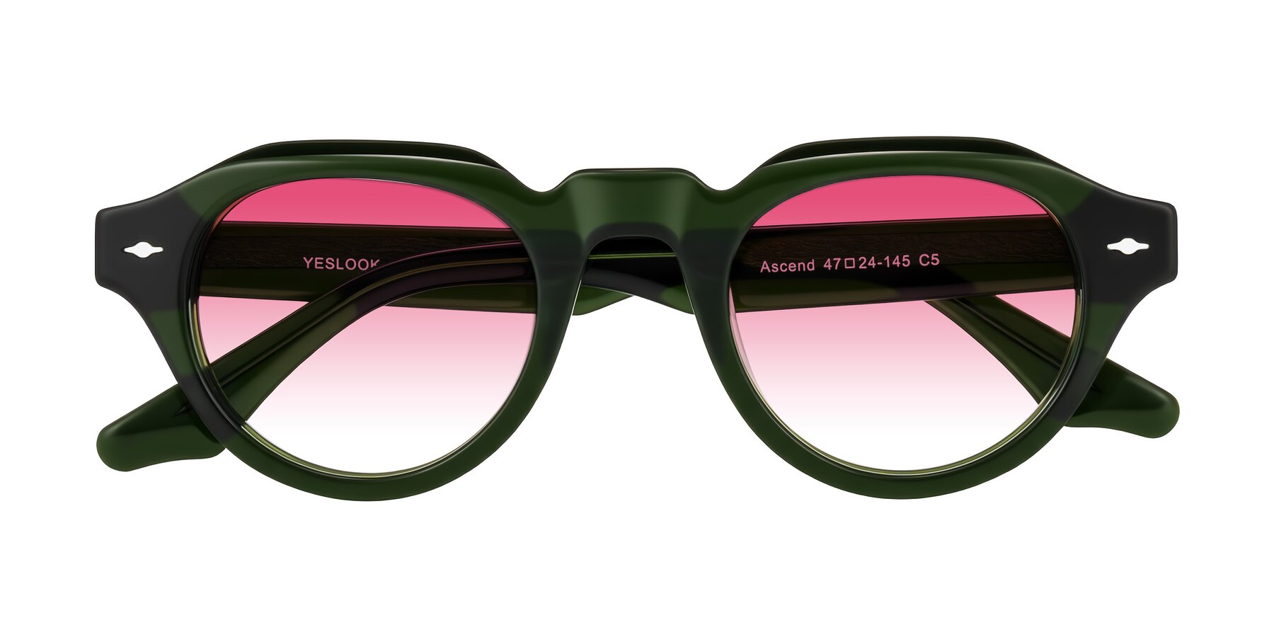 Folded Front of Ascend in Dark Jade Green with Pink Gradient Lenses