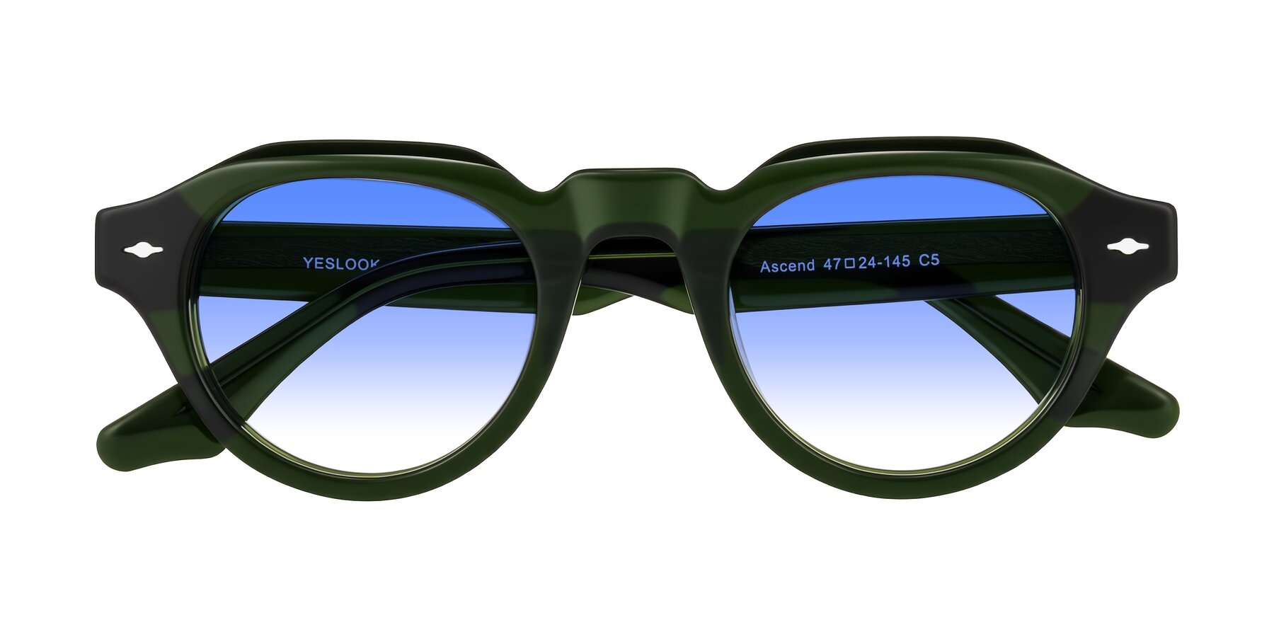 Folded Front of Ascend in Dark Jade Green with Blue Gradient Lenses
