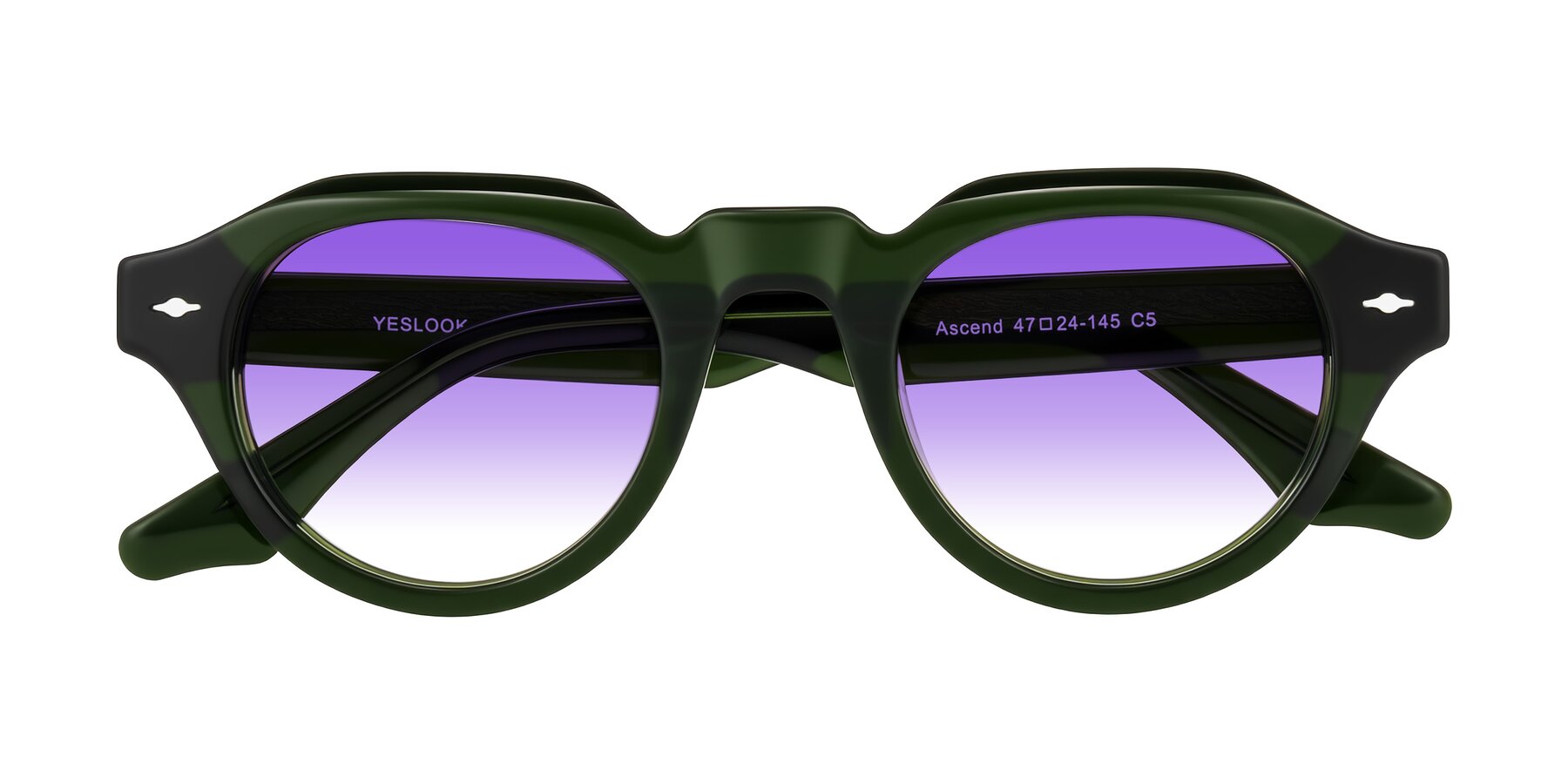 Folded Front of Ascend in Dark Jade Green with Purple Gradient Lenses