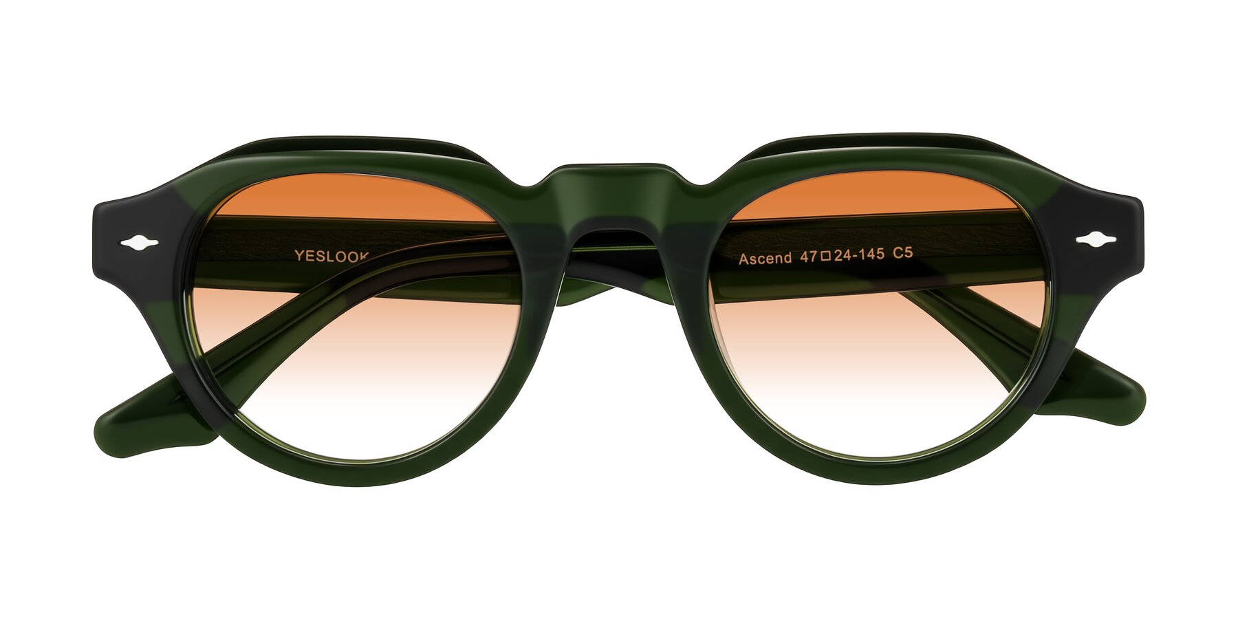 Folded Front of Ascend in Dark Jade Green with Orange Gradient Lenses