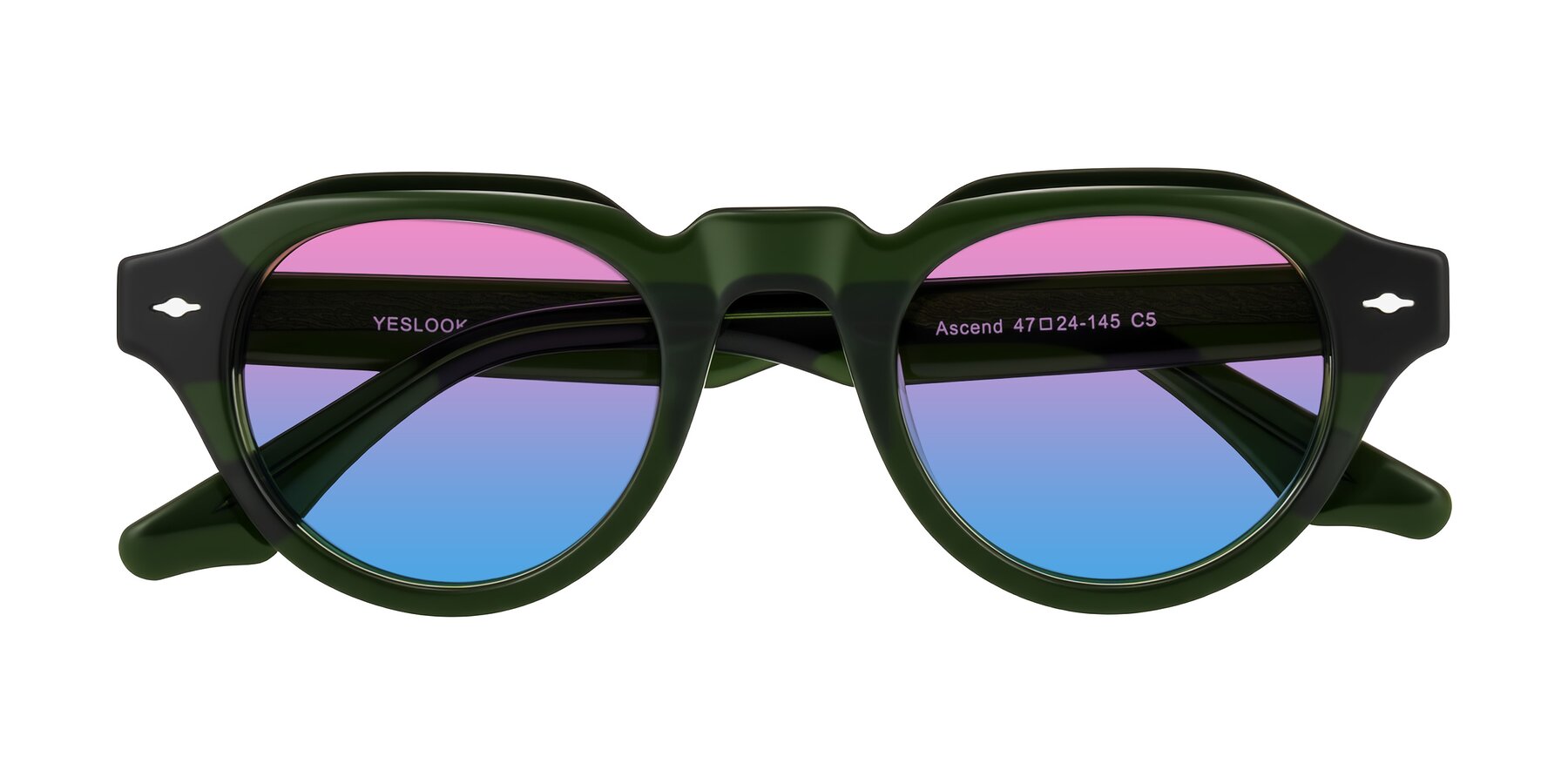 Folded Front of Ascend in Dark Jade Green with Pink / Blue Gradient Lenses