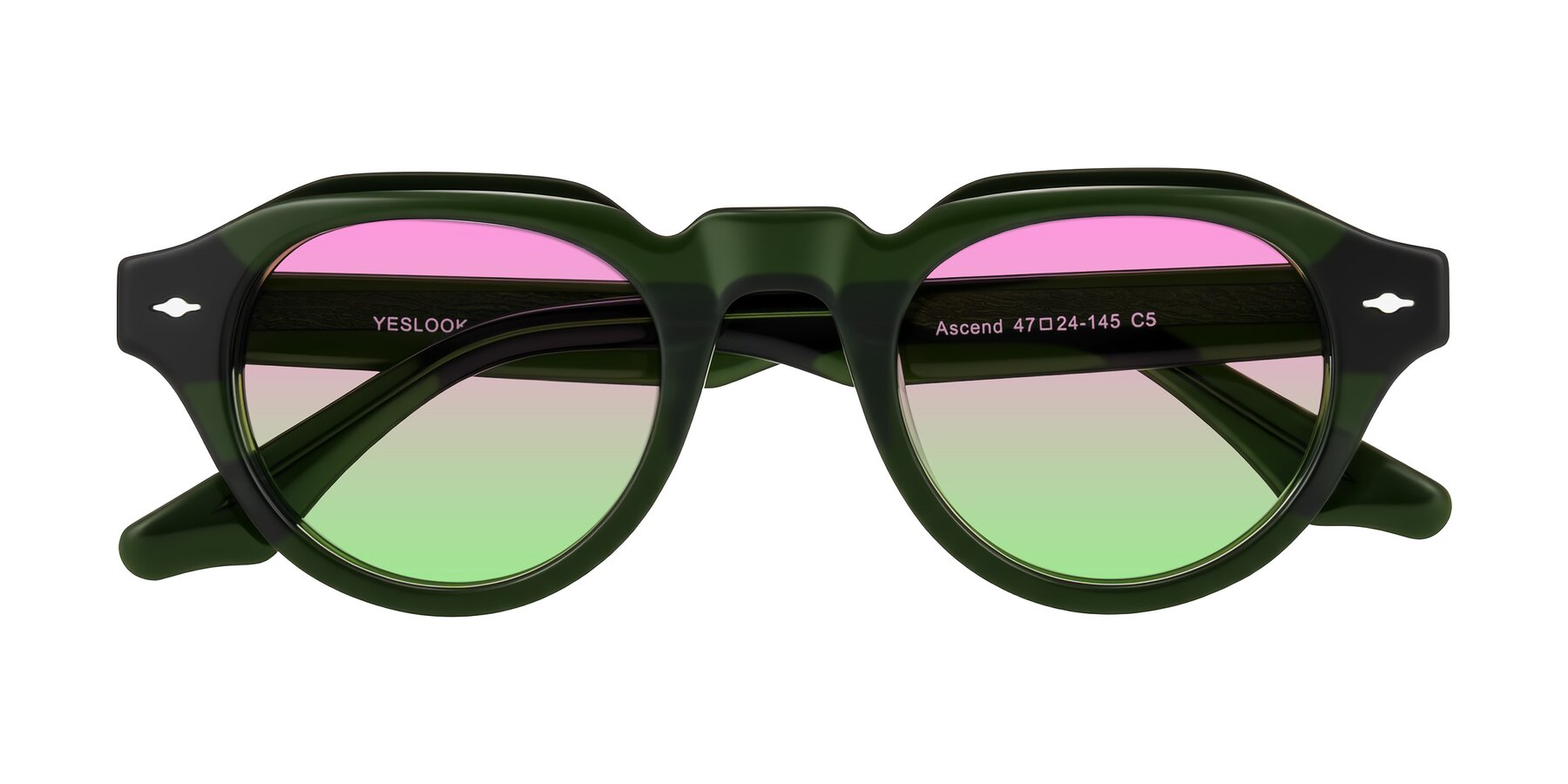 Folded Front of Ascend in Dark Jade Green with Pink / Green Gradient Lenses