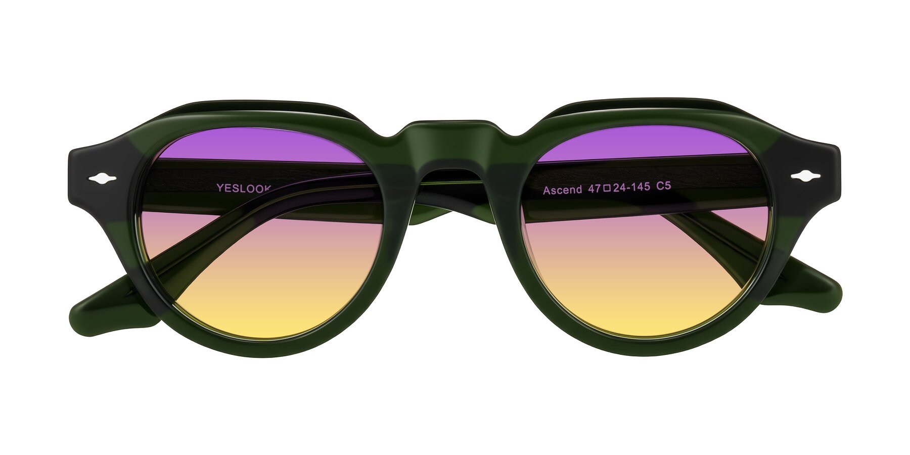 Folded Front of Ascend in Dark Jade Green with Purple / Yellow Gradient Lenses