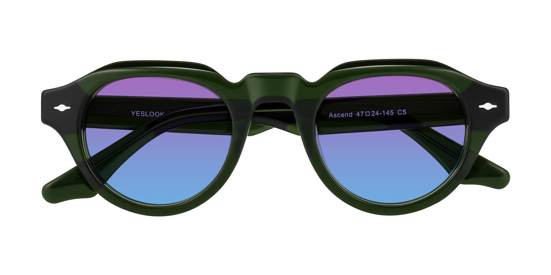 Folded Front of Ascend in Dark Jade Green with Purple / Blue Gradient Lenses