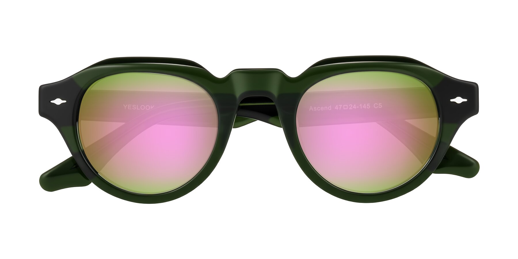 Folded Front of Ascend in Dark Jade Green with Pink Mirrored Lenses