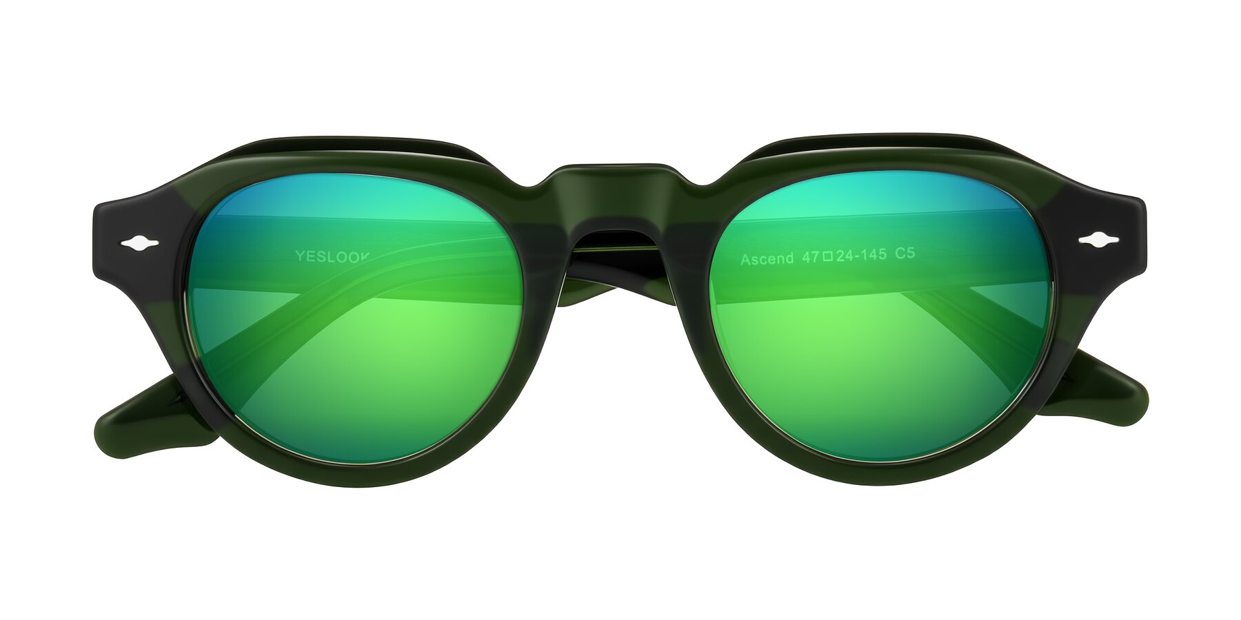 Folded Front of Ascend in Dark Jade Green with Green Mirrored Lenses