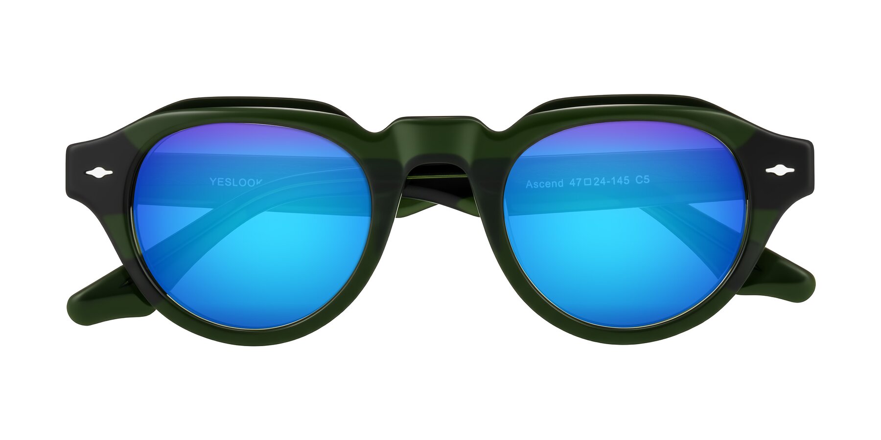 Folded Front of Ascend in Dark Jade Green with Blue Mirrored Lenses
