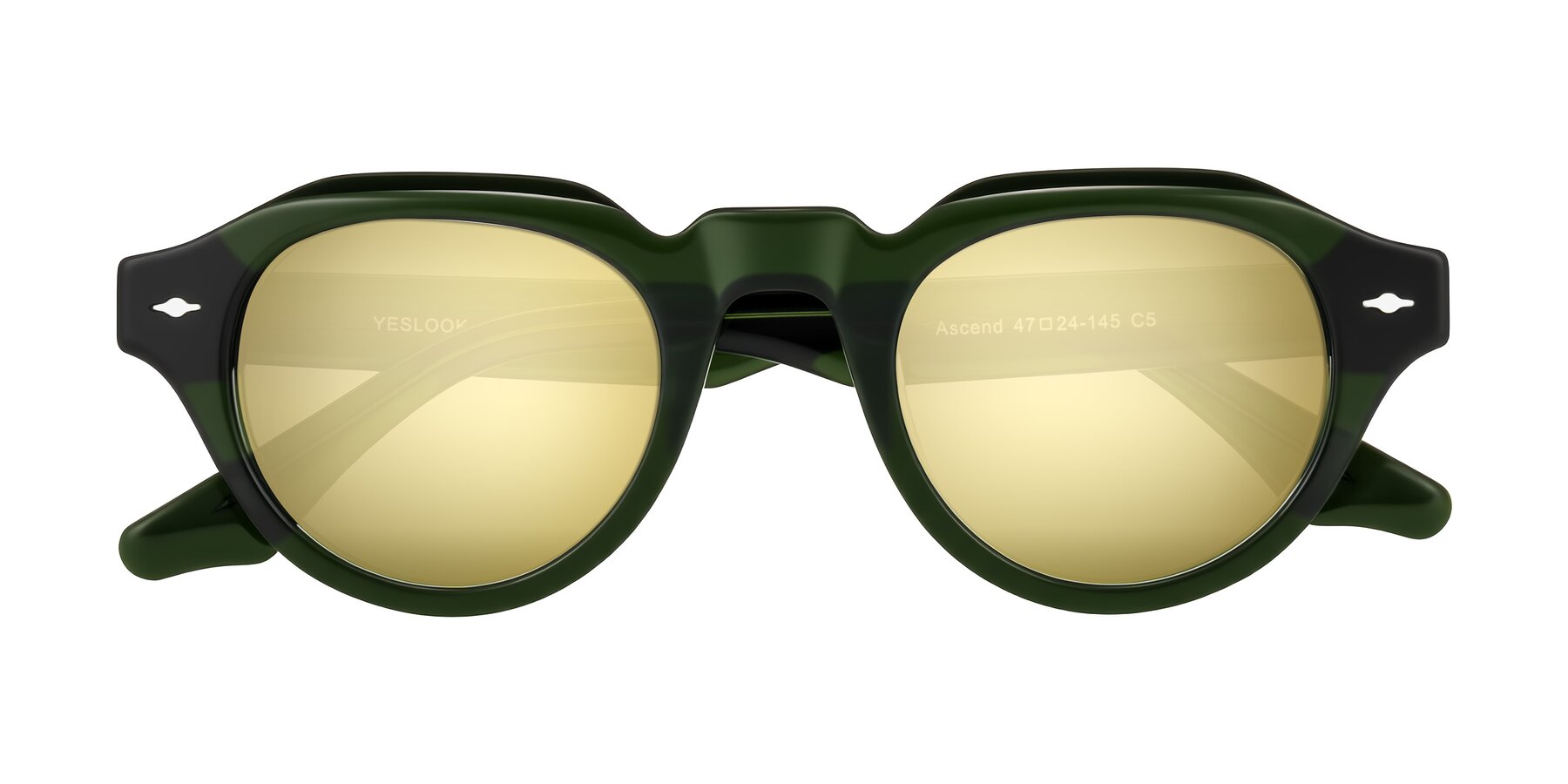 Folded Front of Ascend in Dark Jade Green with Gold Mirrored Lenses