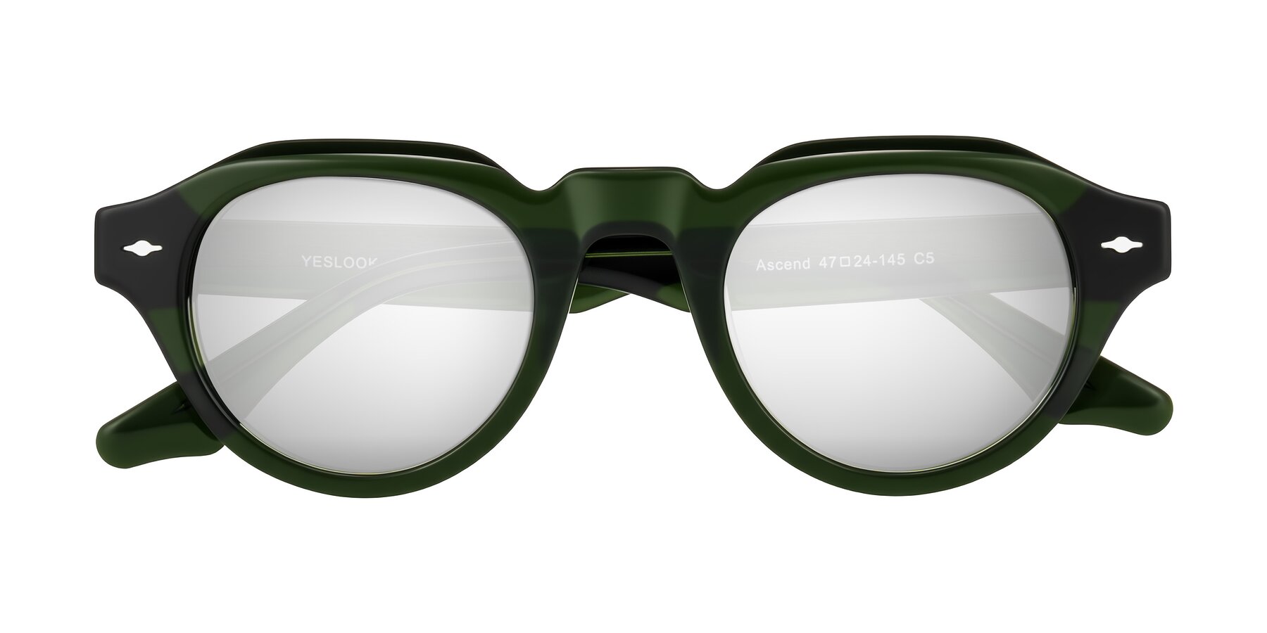 Folded Front of Ascend in Dark Jade Green with Silver Mirrored Lenses