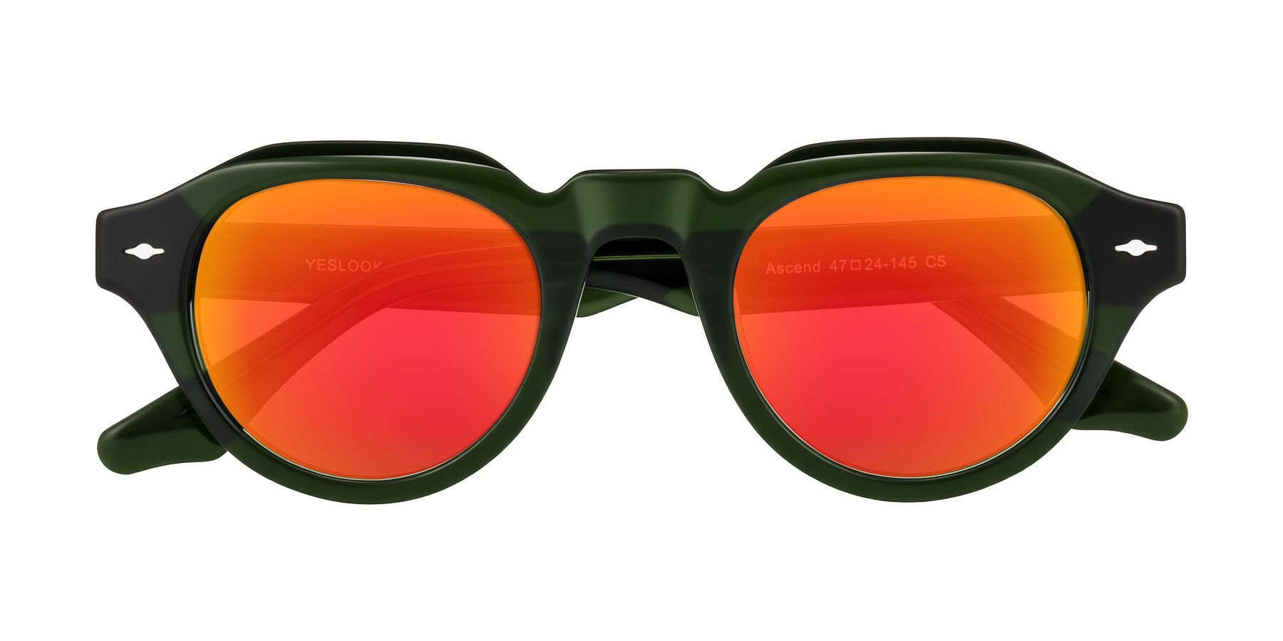 Folded Front of Ascend in Dark Jade Green with Red Gold Mirrored Lenses