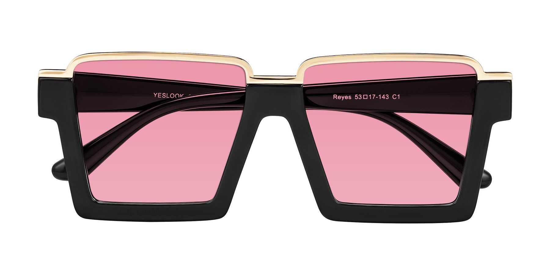 Folded Front of Reyes in Black with Pink Tinted Lenses