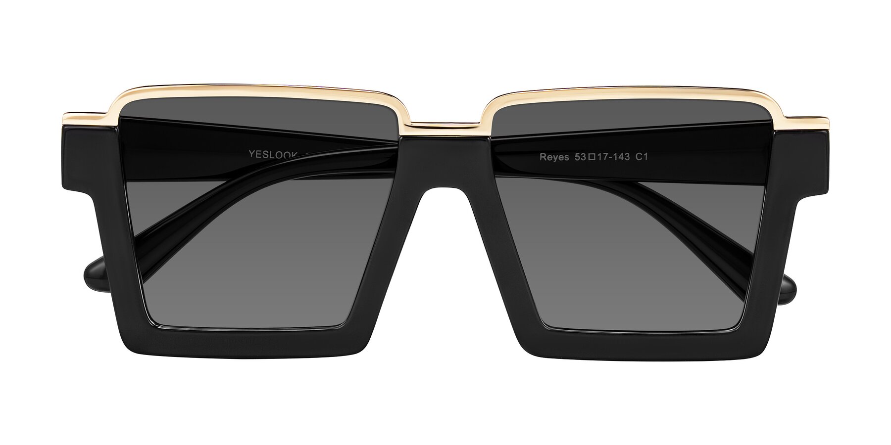 Folded Front of Reyes in Black with Medium Gray Tinted Lenses
