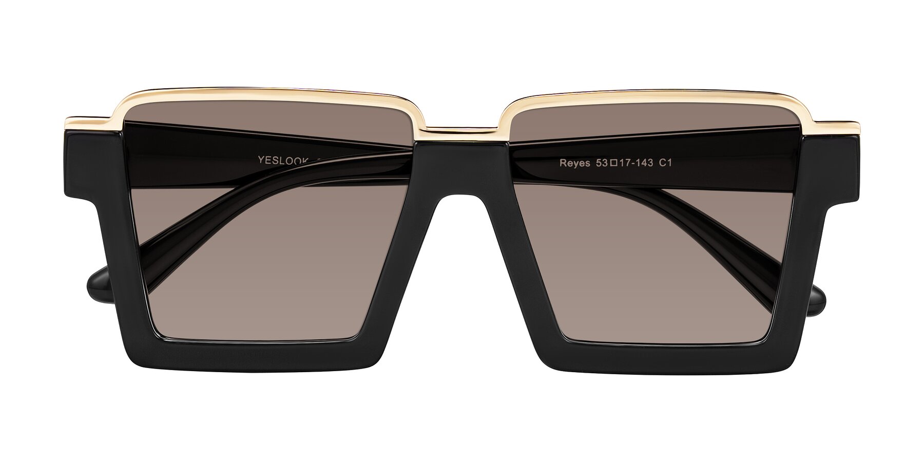 Folded Front of Reyes in Black with Medium Brown Tinted Lenses