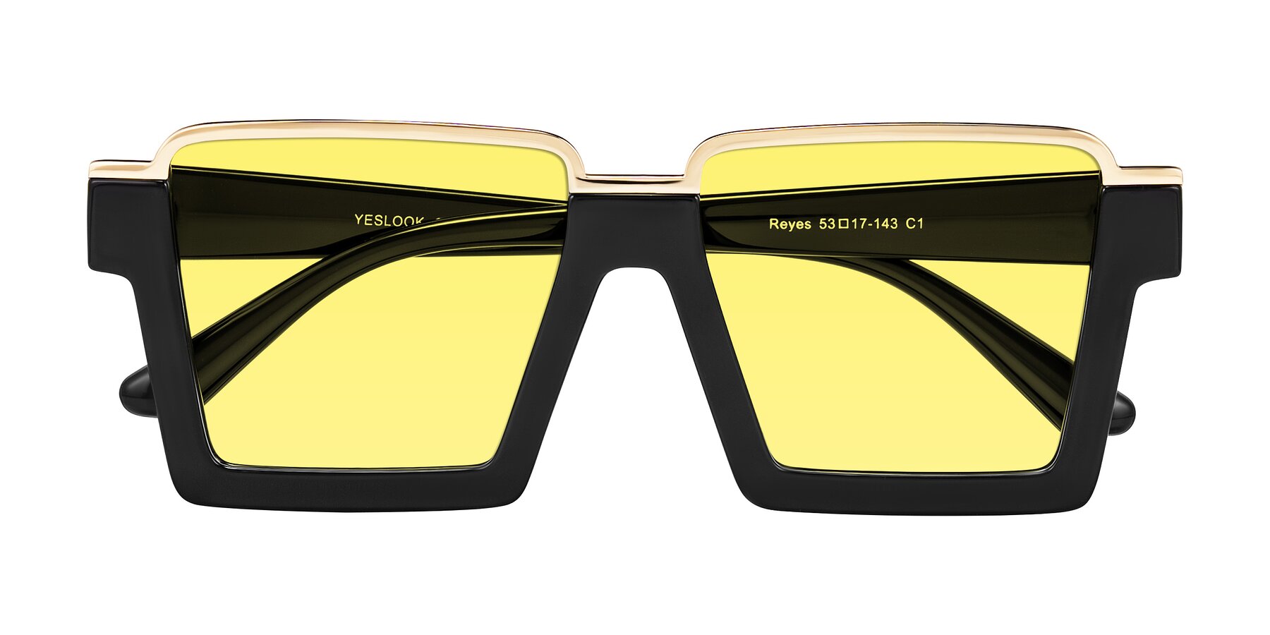 Folded Front of Reyes in Black with Medium Yellow Tinted Lenses