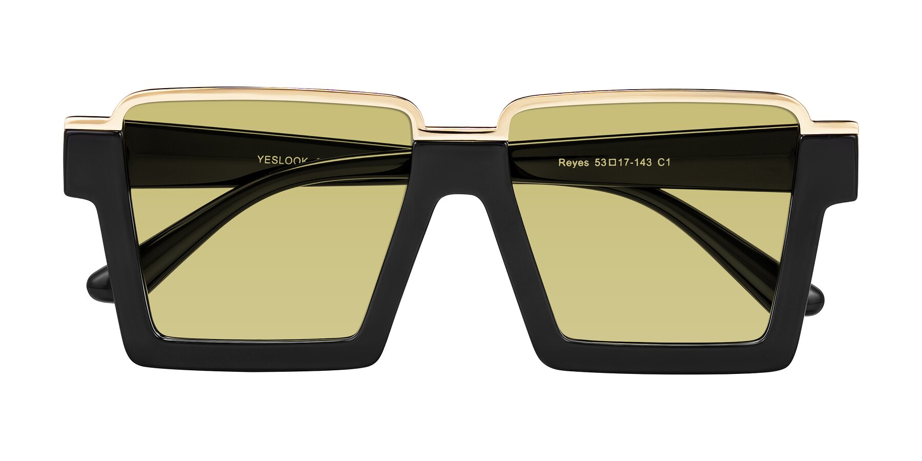 Folded Front of Reyes in Black with Medium Champagne Tinted Lenses