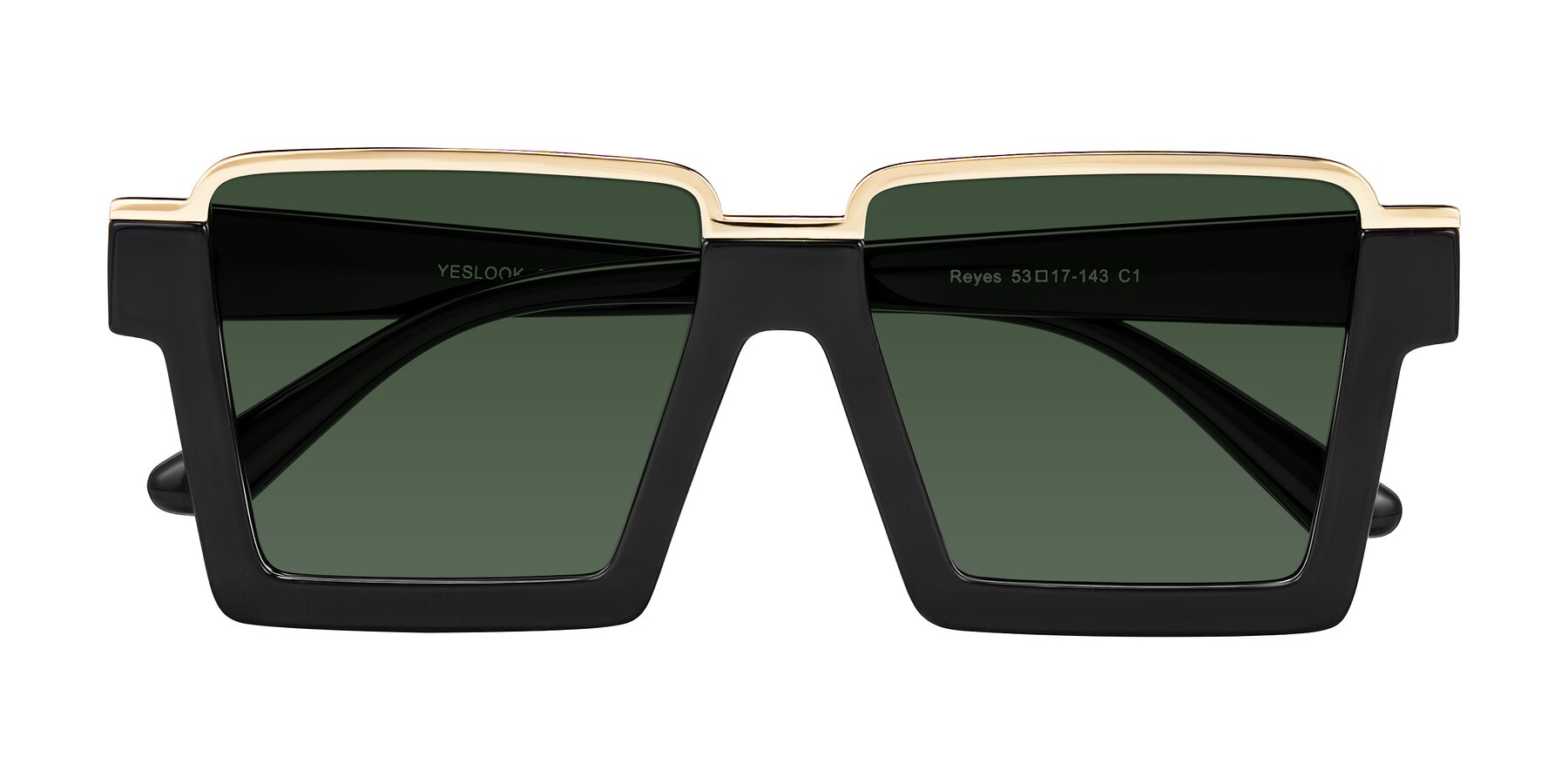 Folded Front of Reyes in Black with Green Tinted Lenses